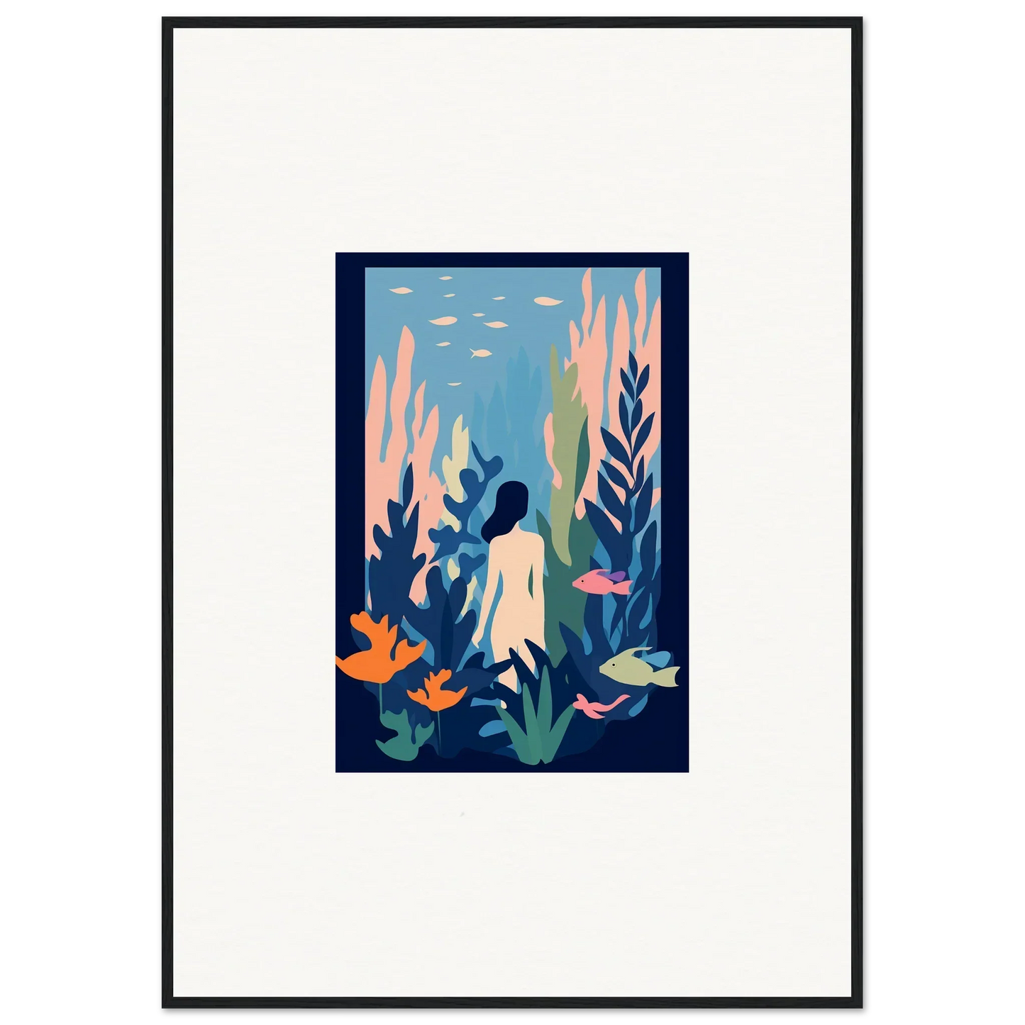 Framed Cosmic Kelp Dream canvas print with a vibrant underwater scene for room decoration