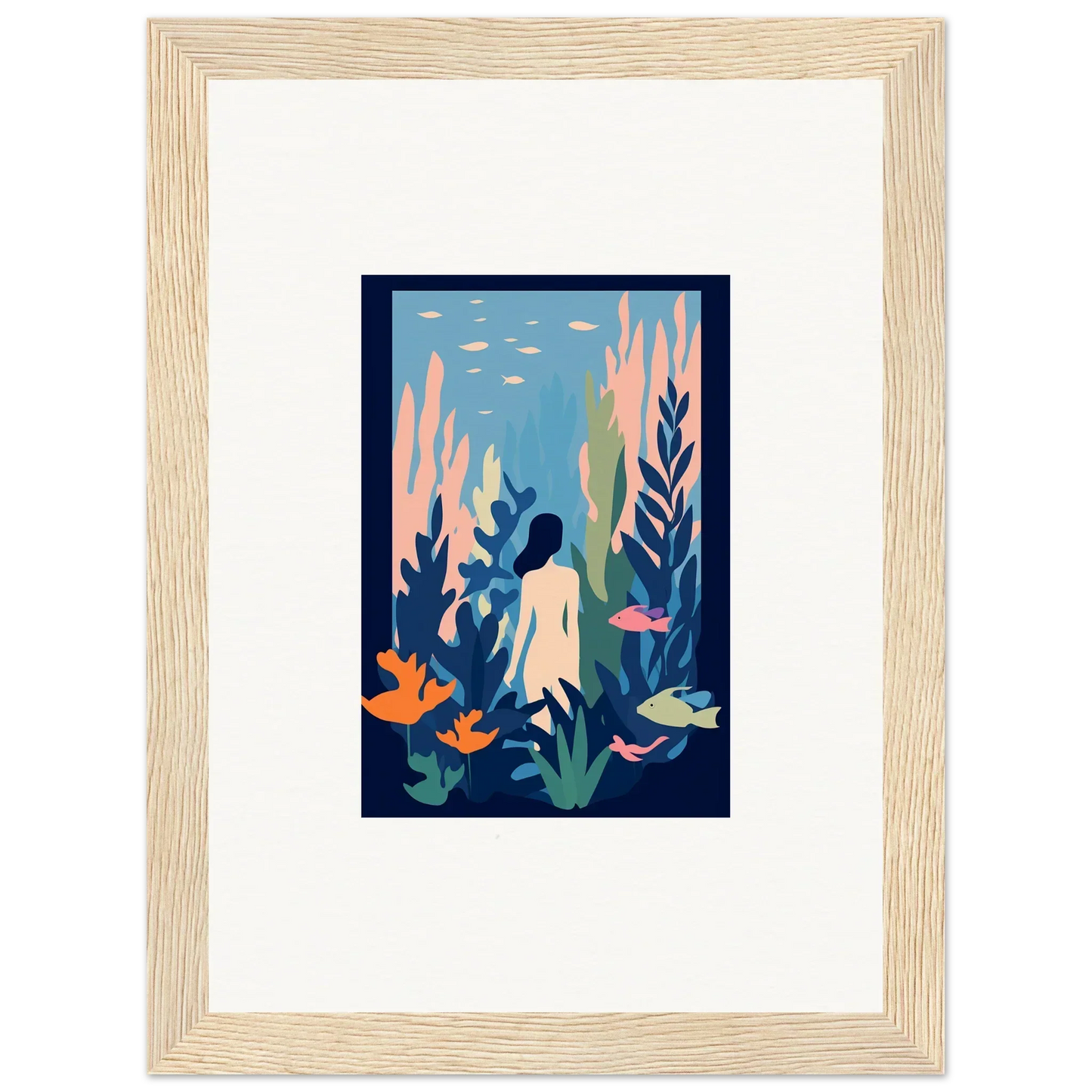 Framed Cosmic Kelp Dream canvas print with an underwater scene and vibrant sea life
