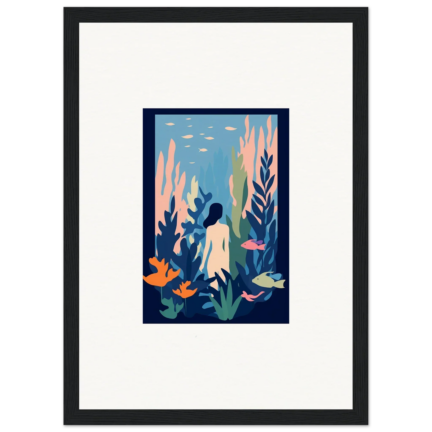 Framed canvas print of a silhouetted figure in a cosmic kelp dream for room decoration