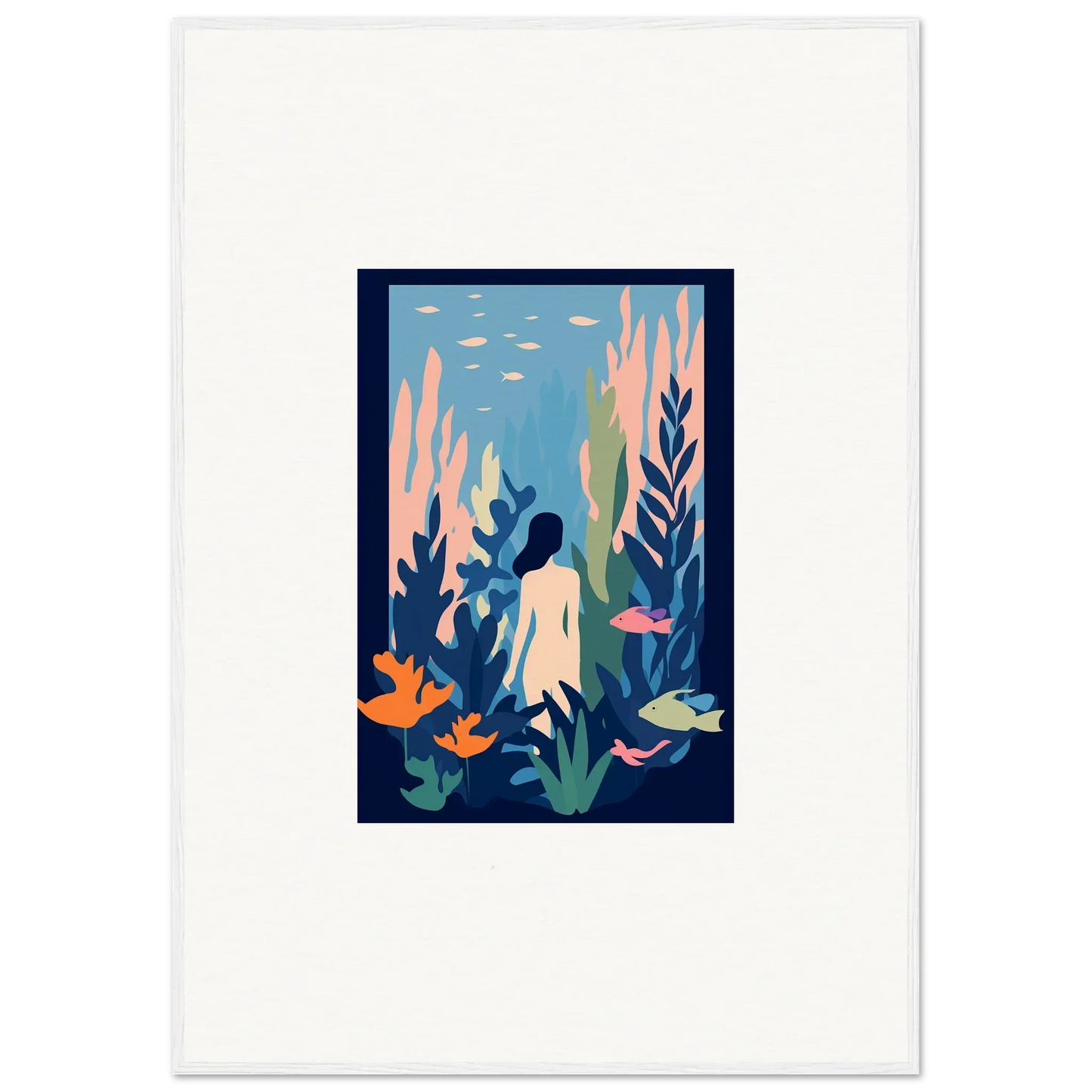 Stylized figure in a vibrant underwater scene for Cosmic Kelp Dream canvas print