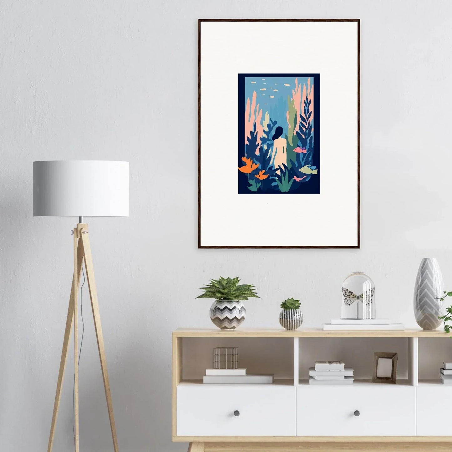 Framed Cosmic Kelp Dream canvas print with a ghostly figure in a vibrant nature scene