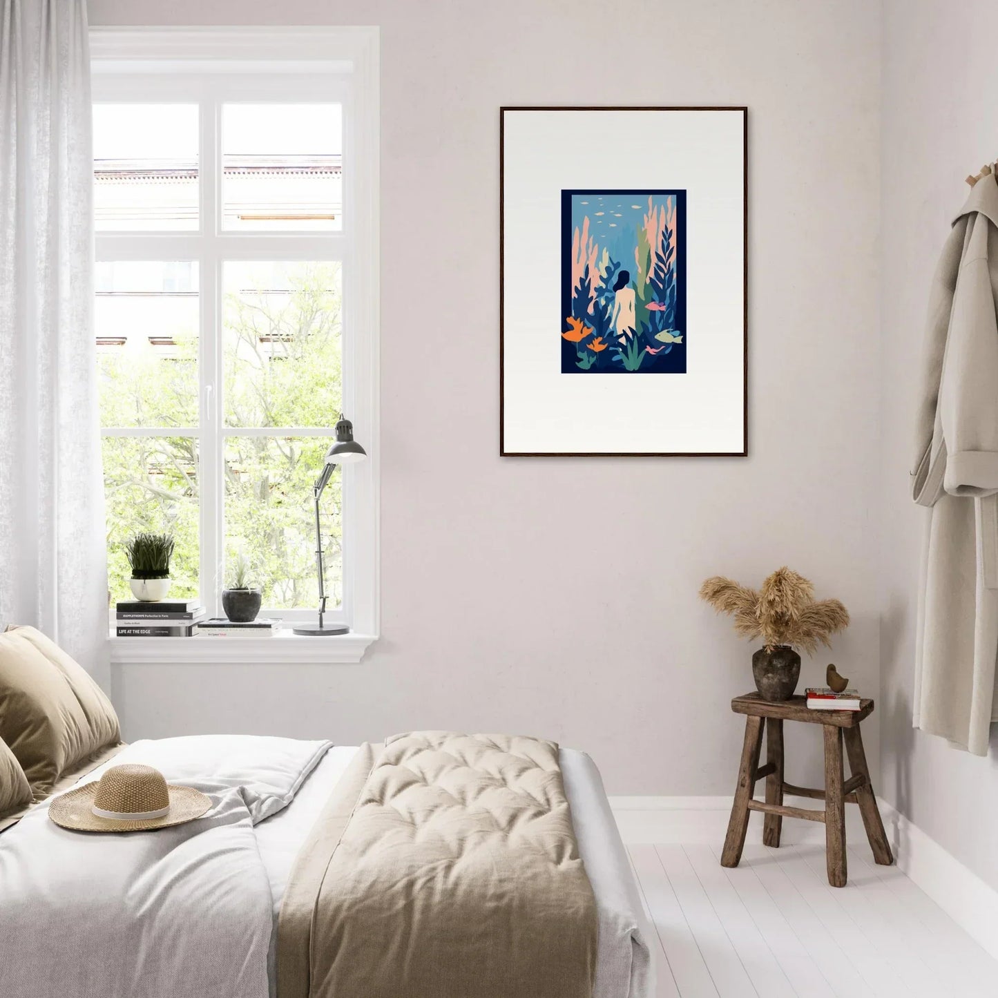 Cozy bedroom featuring Cosmic Kelp Dream canvas print for stylish room decoration