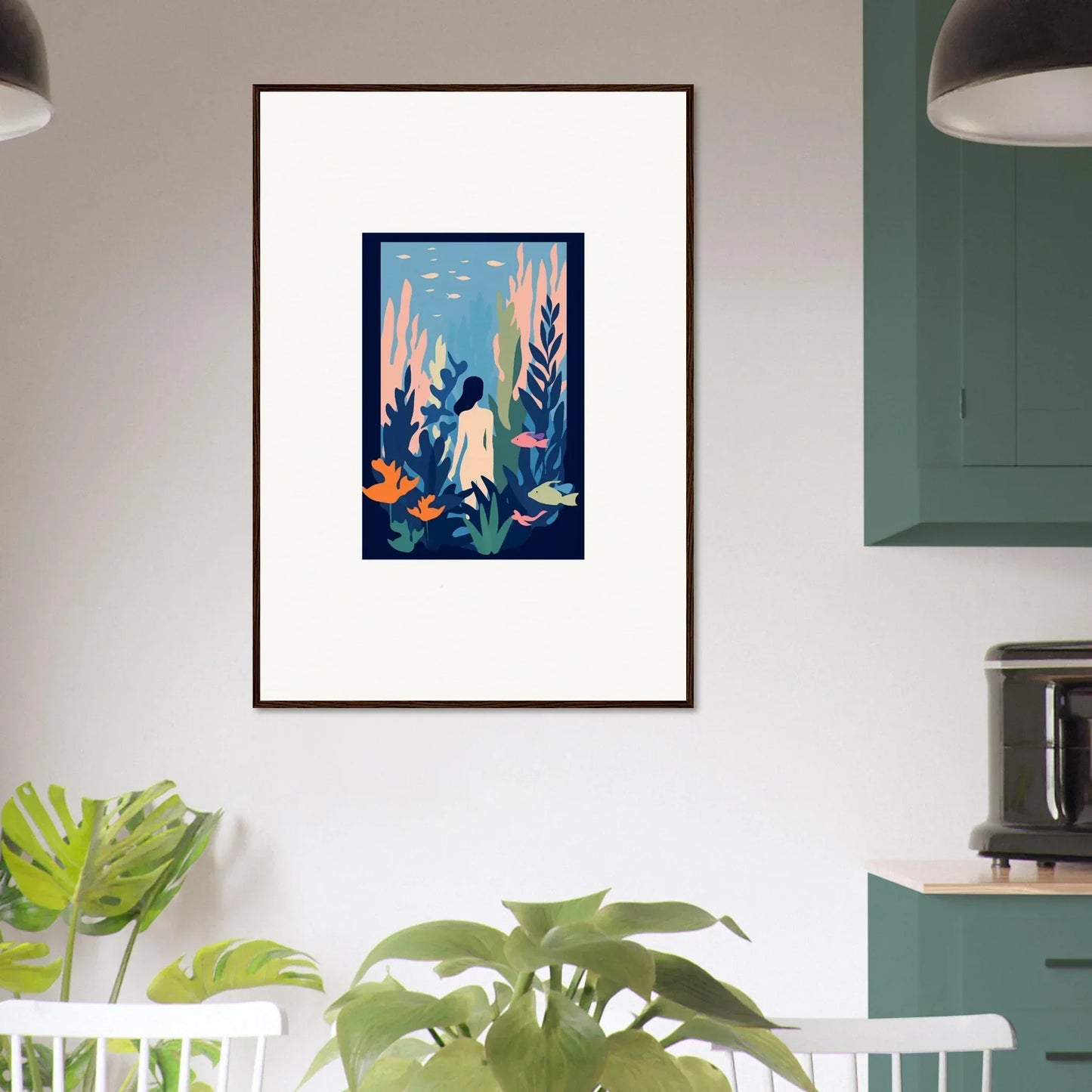 Framed canvas print of Cosmic Kelp Dream featuring vibrant underwater creatures and coral
