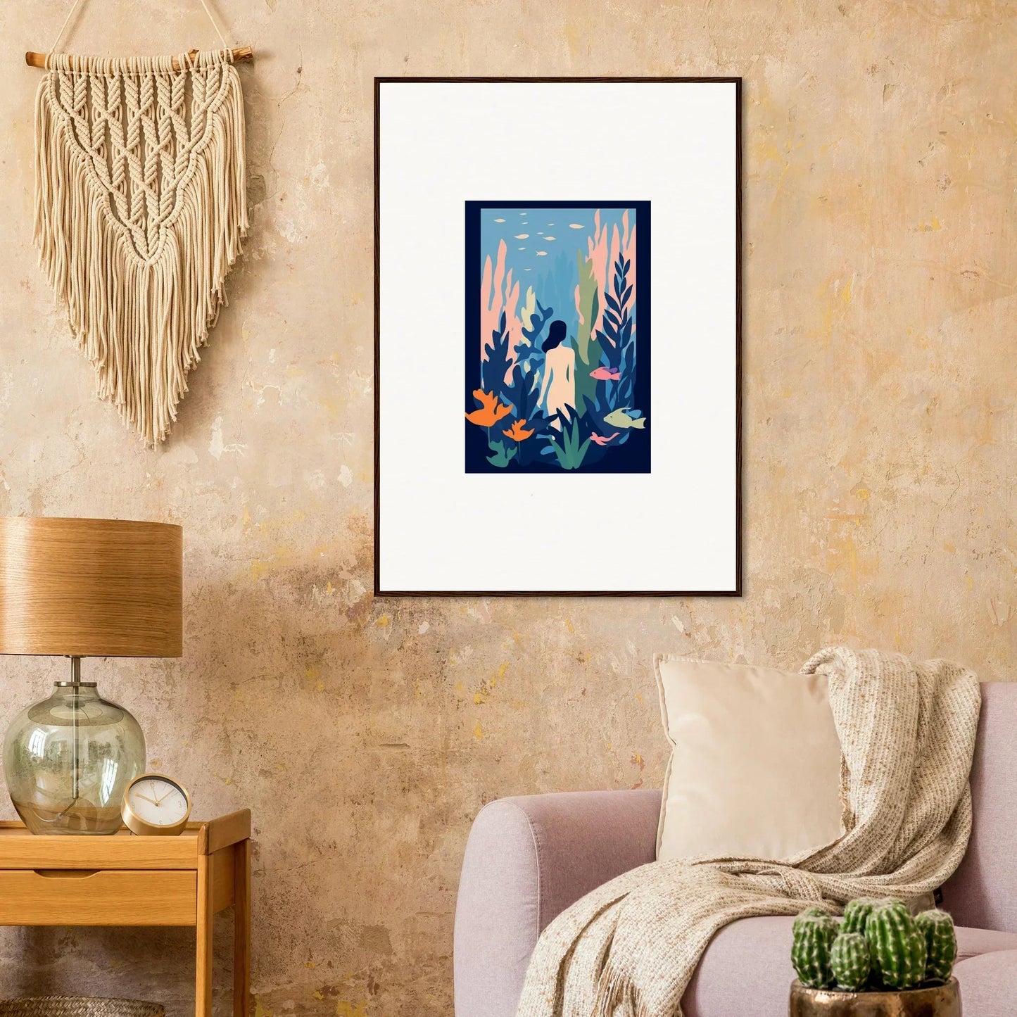 Framed Cosmic Kelp Dream canvas print of a vibrant underwater scene for room decoration