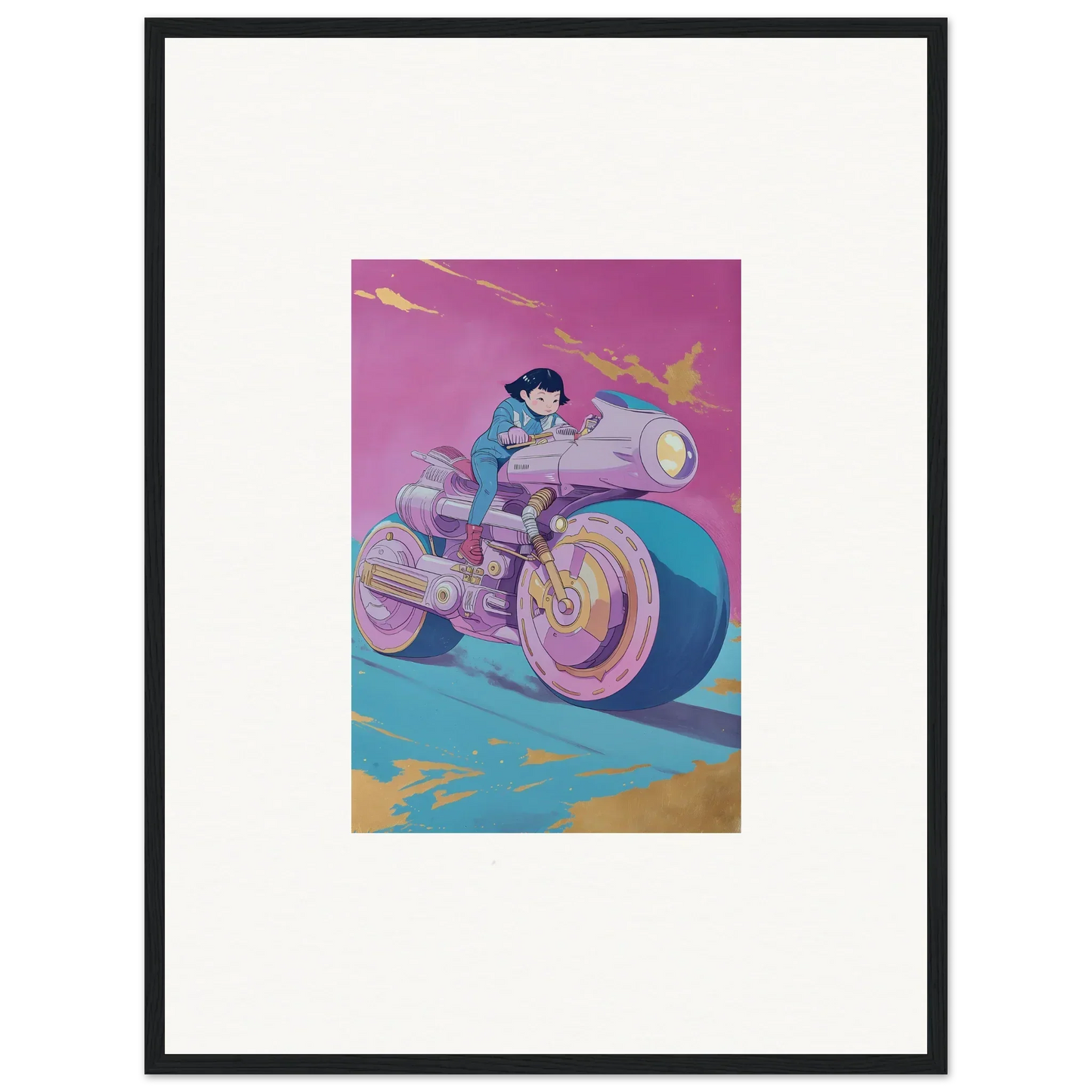 Stylized illustration of a person on a futuristic motorcycle for Room Decoration Canvas Print