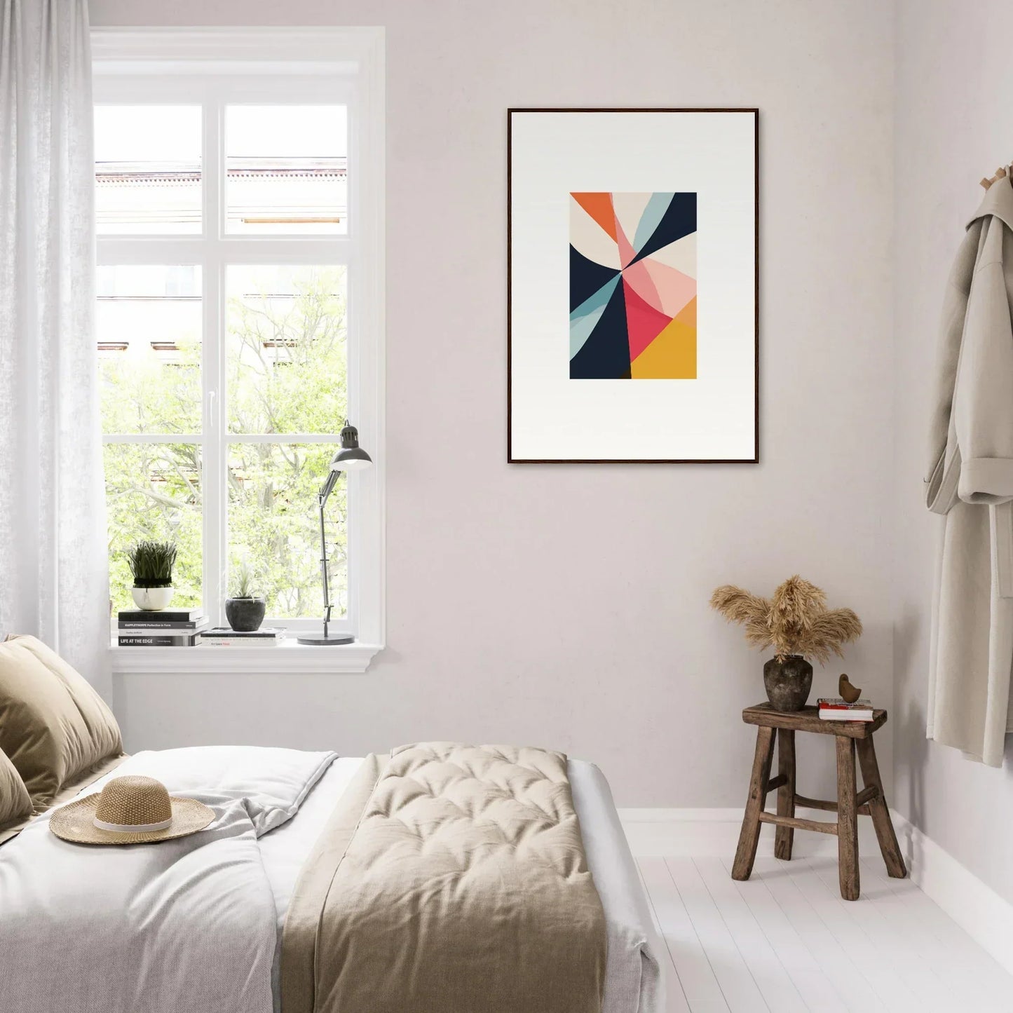 Modern bedroom featuring a vibrant Cosmic Tango Explodes canvas print for stylish room decoration