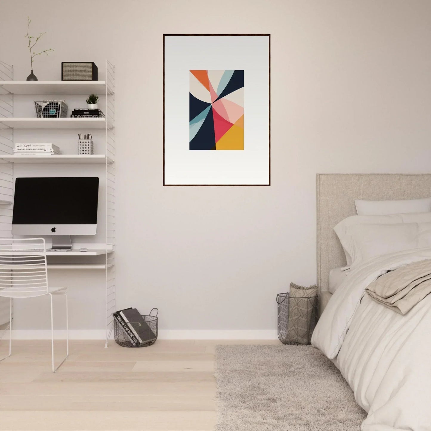 Colorful triangular shapes in a framed canvas print for vibrant room decoration