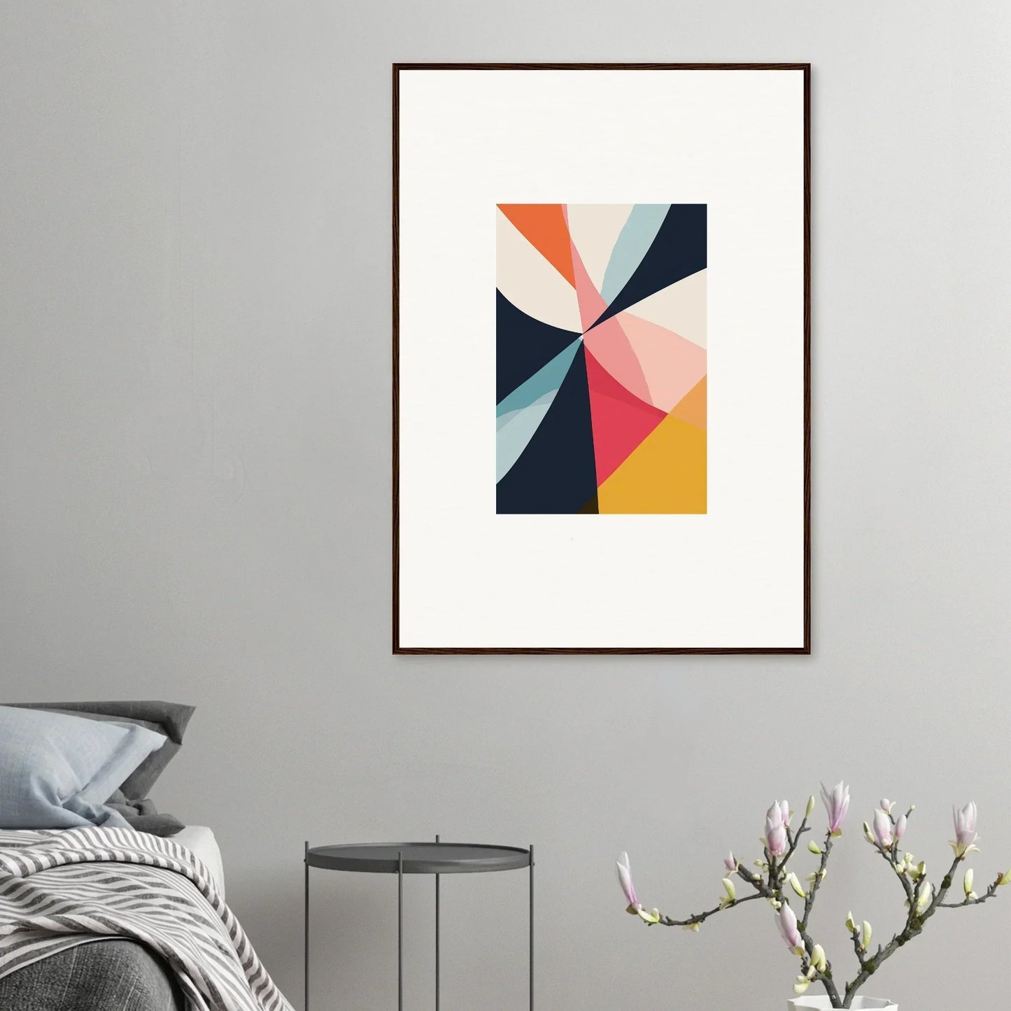 Framed abstract geometric canvas print, Cosmic Tango Explodes in vibrant colors for room decoration