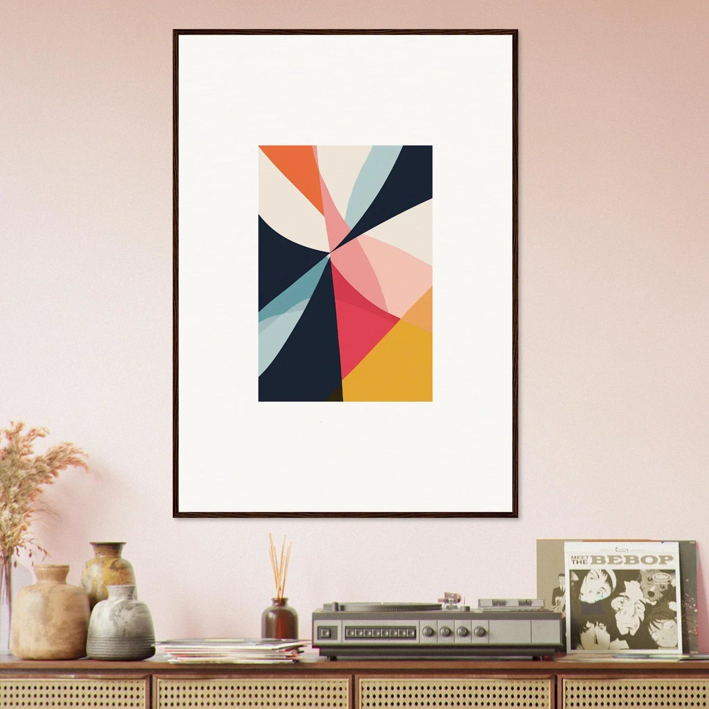 Framed abstract geometric canvas print, Cosmic Tango Explodes, perfect for room decoration