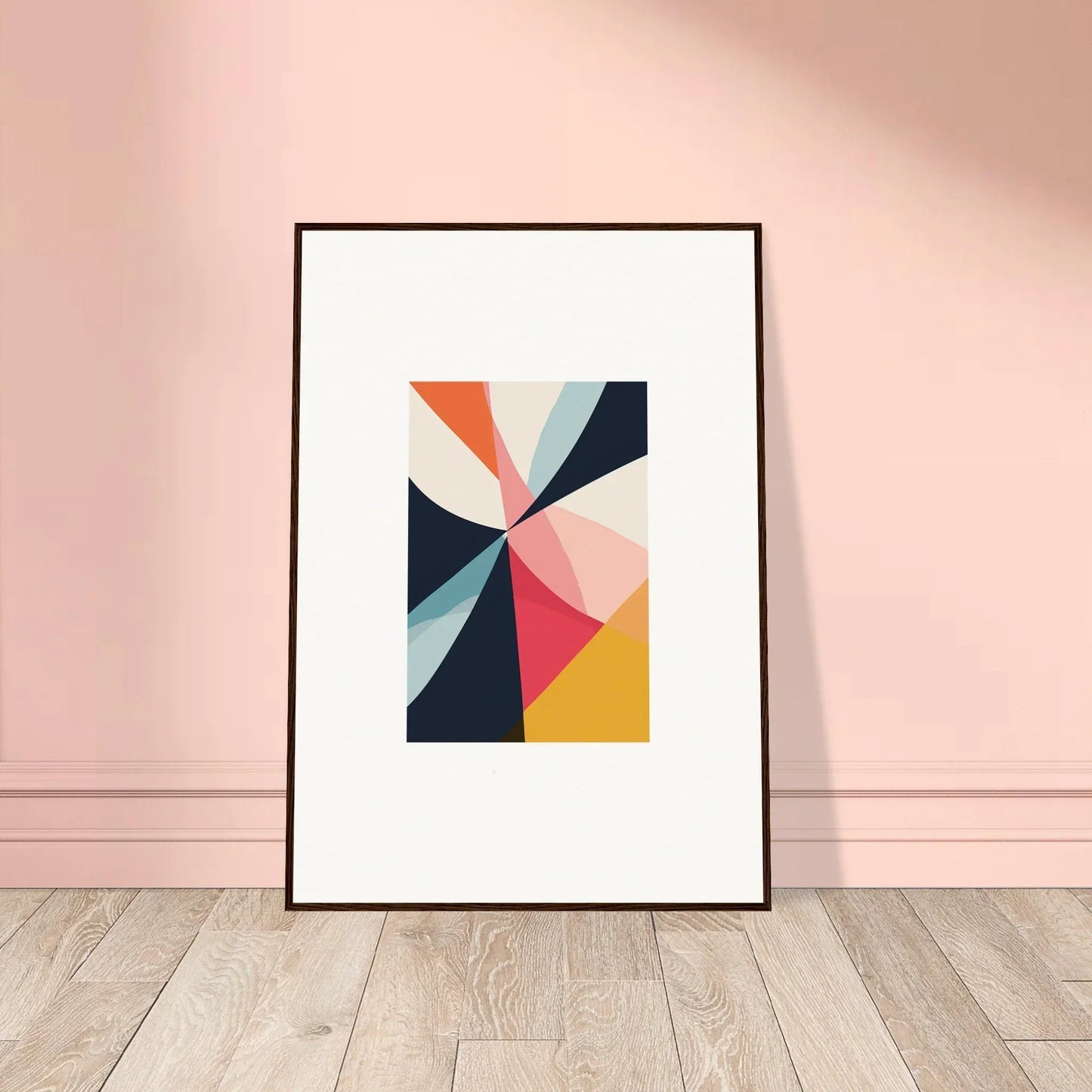 Framed canvas print of colorful triangular shapes for vibrant room decoration, Cosmic Tango Explodes
