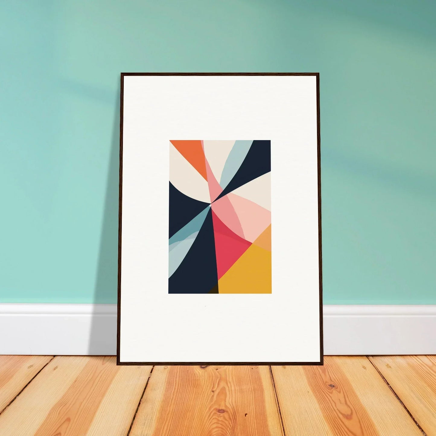 Framed abstract geometric artwork in Cosmic Tango Explodes canvas print for trendy room decoration