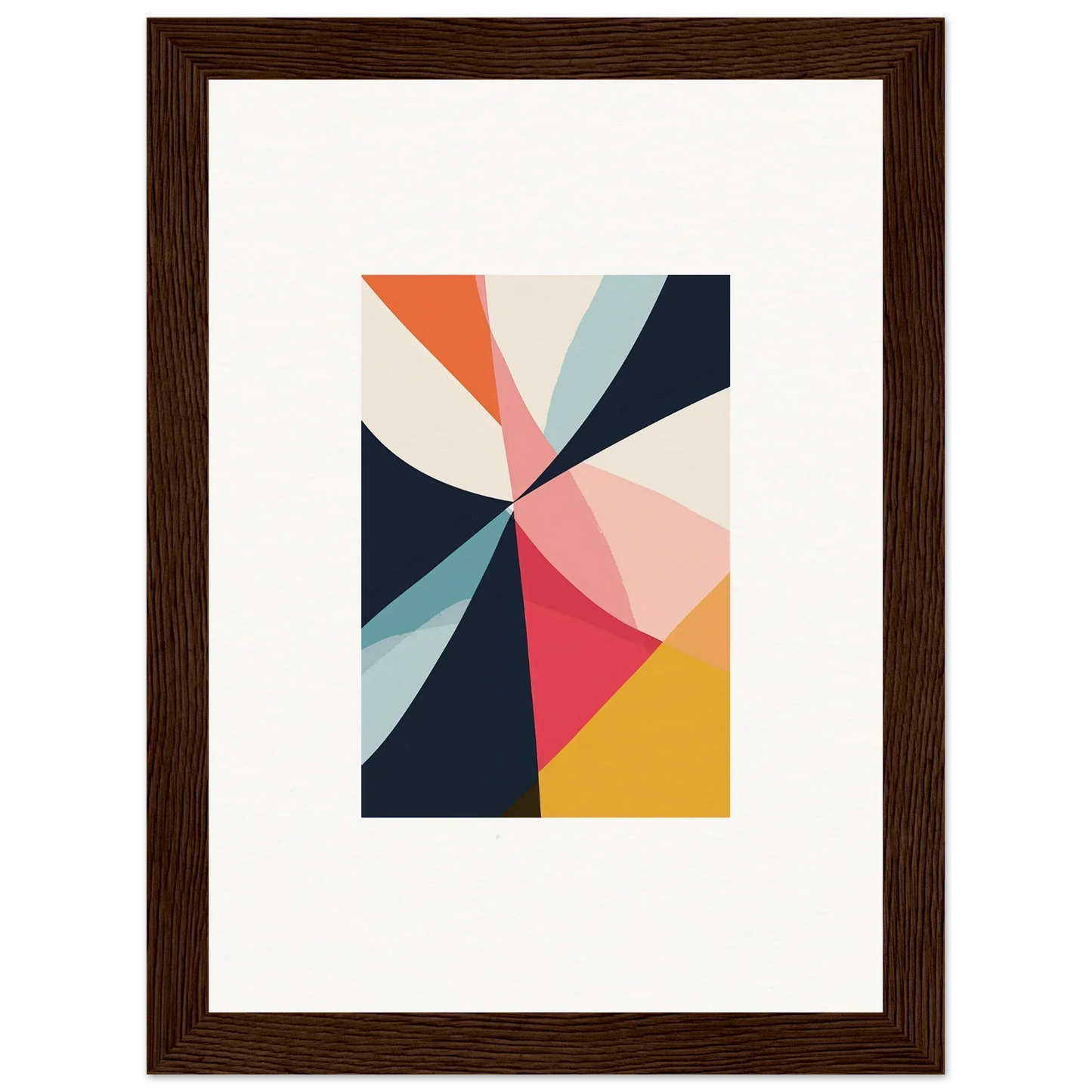 Framed Cosmic Tango Explodes canvas print with vibrant geometric triangles for room decoration
