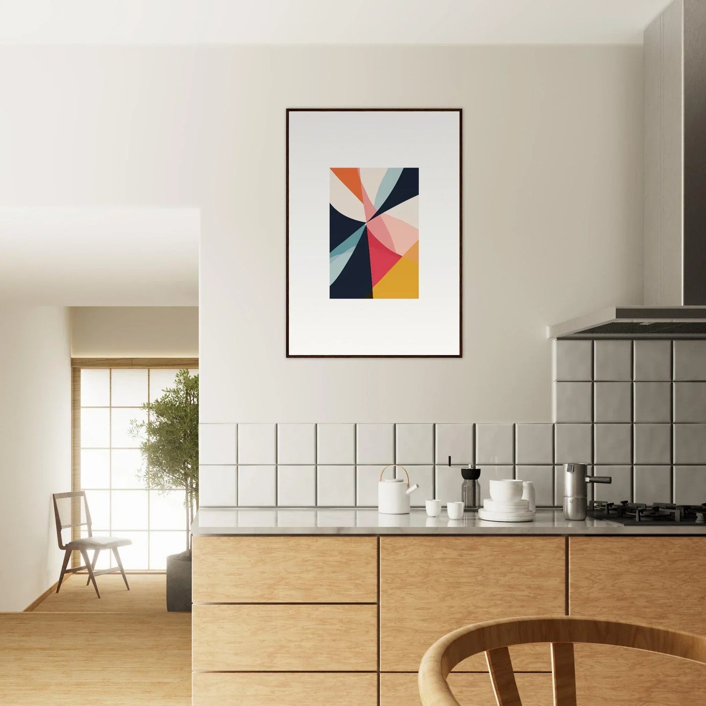 Vibrant abstract geometric canvas print of Cosmic Tango Explodes for cool room decoration