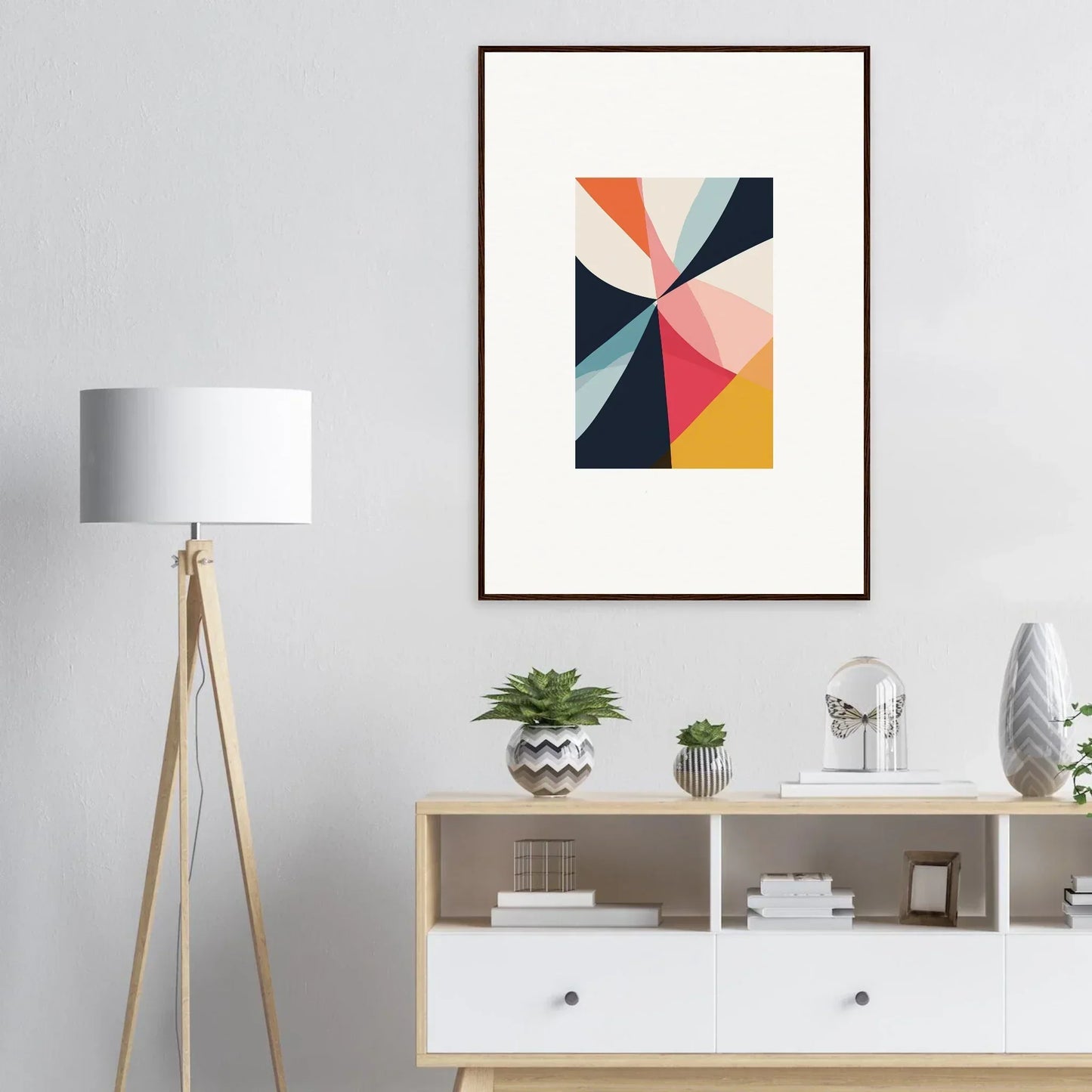 Abstract geometric canvas print with colorful triangles for stylish room decoration