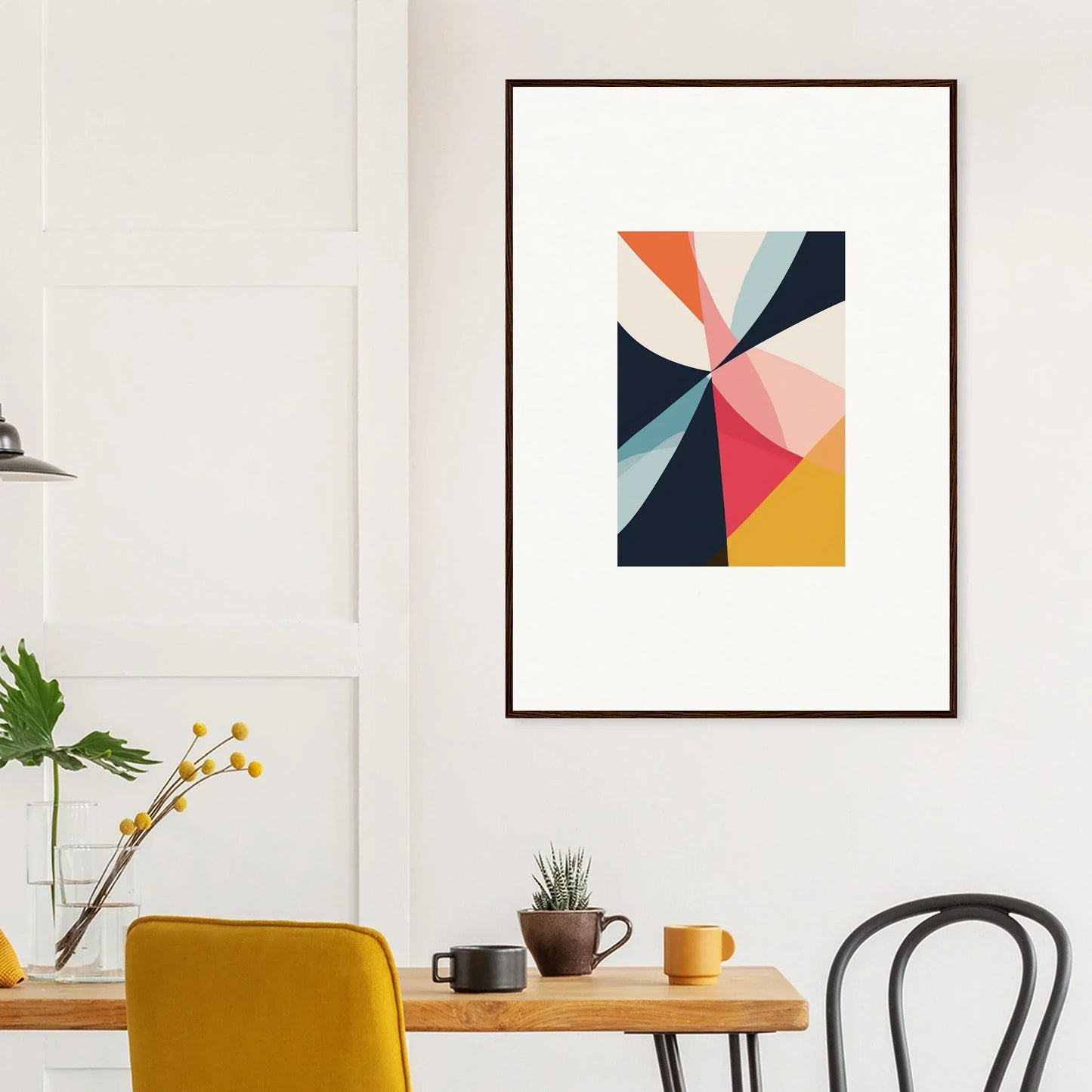 Framed abstract geometric canvas print, Cosmic Tango Explodes, perfect for room decoration