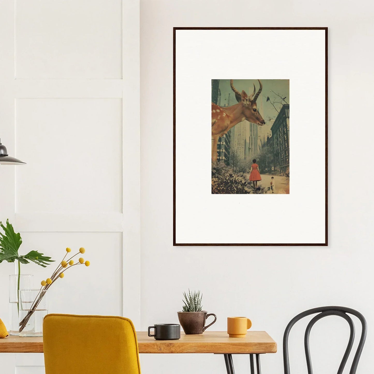Surreal Framed Wall Art of a Giant Deer Overlooking a City for Mind Gala Room Decor