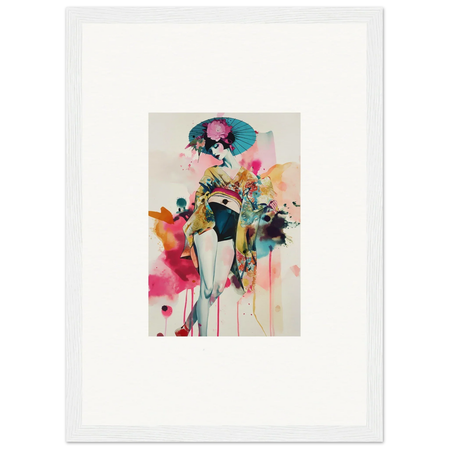 Colorful abstract watercolor portrait with parasol for Candy Fantasia room decor