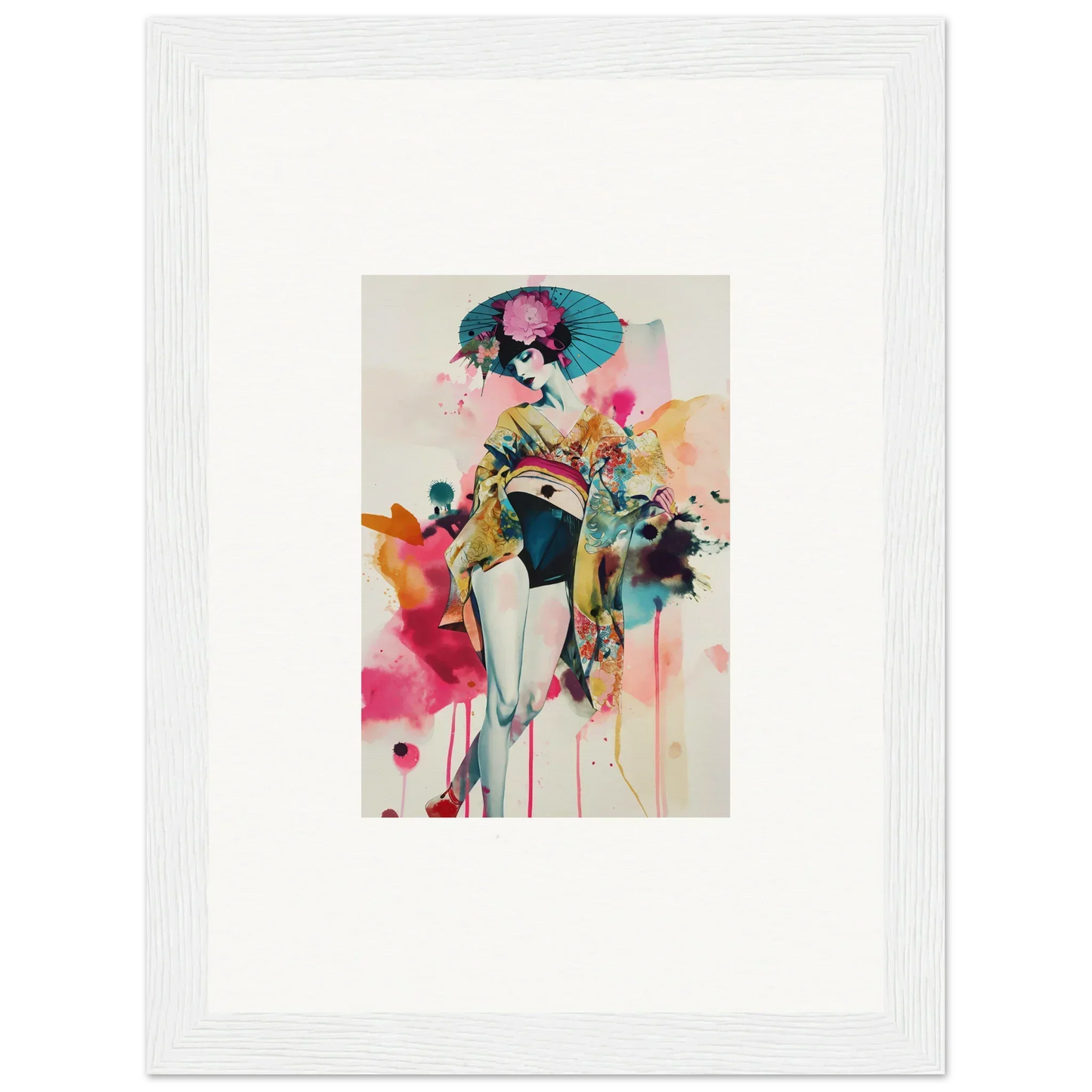 Colorful abstract watercolor female figure art for candy fantasia room decor