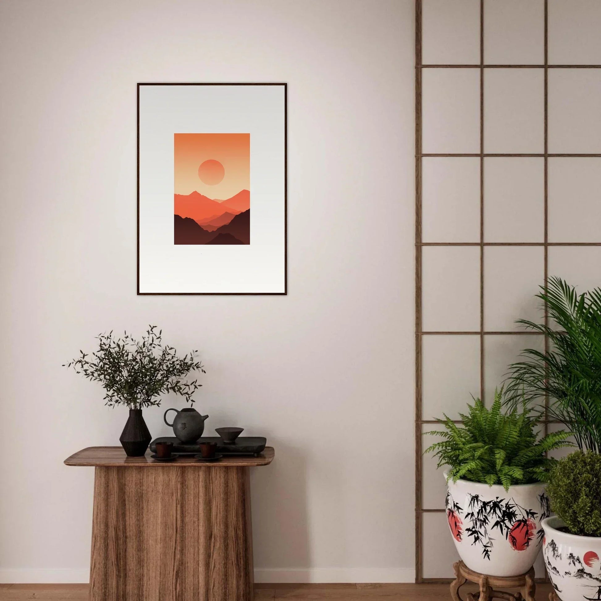 Framed wall art of a sunset over mountains, perfect room decor with Monarch Glow