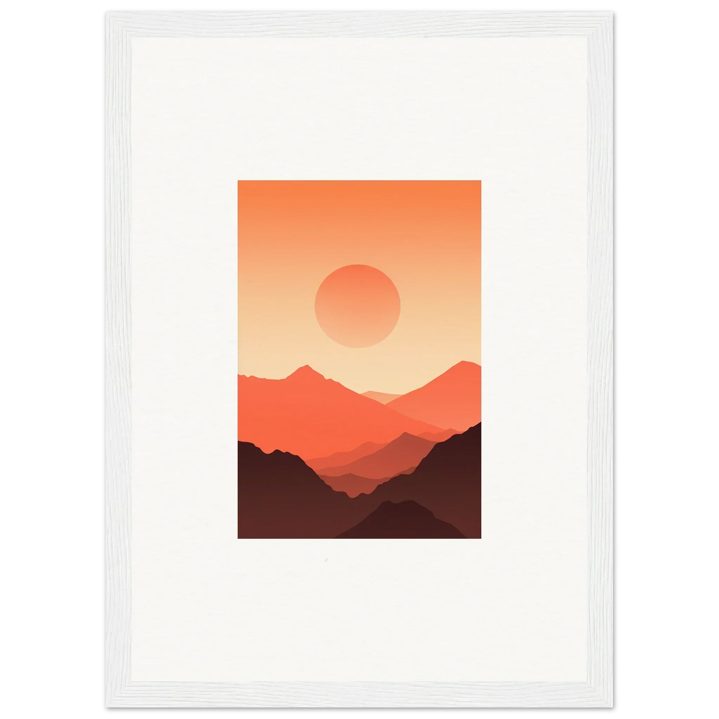 Framed wall art of minimalist mountains and sunset, perfect for room decor, Monarch Glow