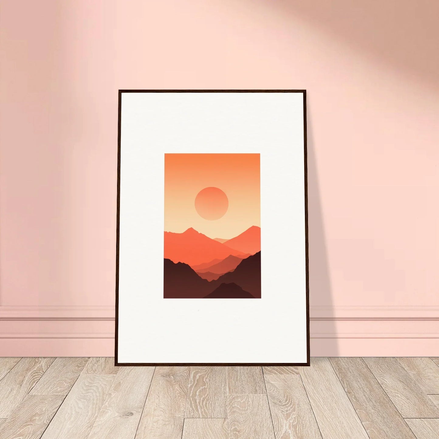 Framed wall art of a sunset over mountains, perfect for Monarch Glow room decor