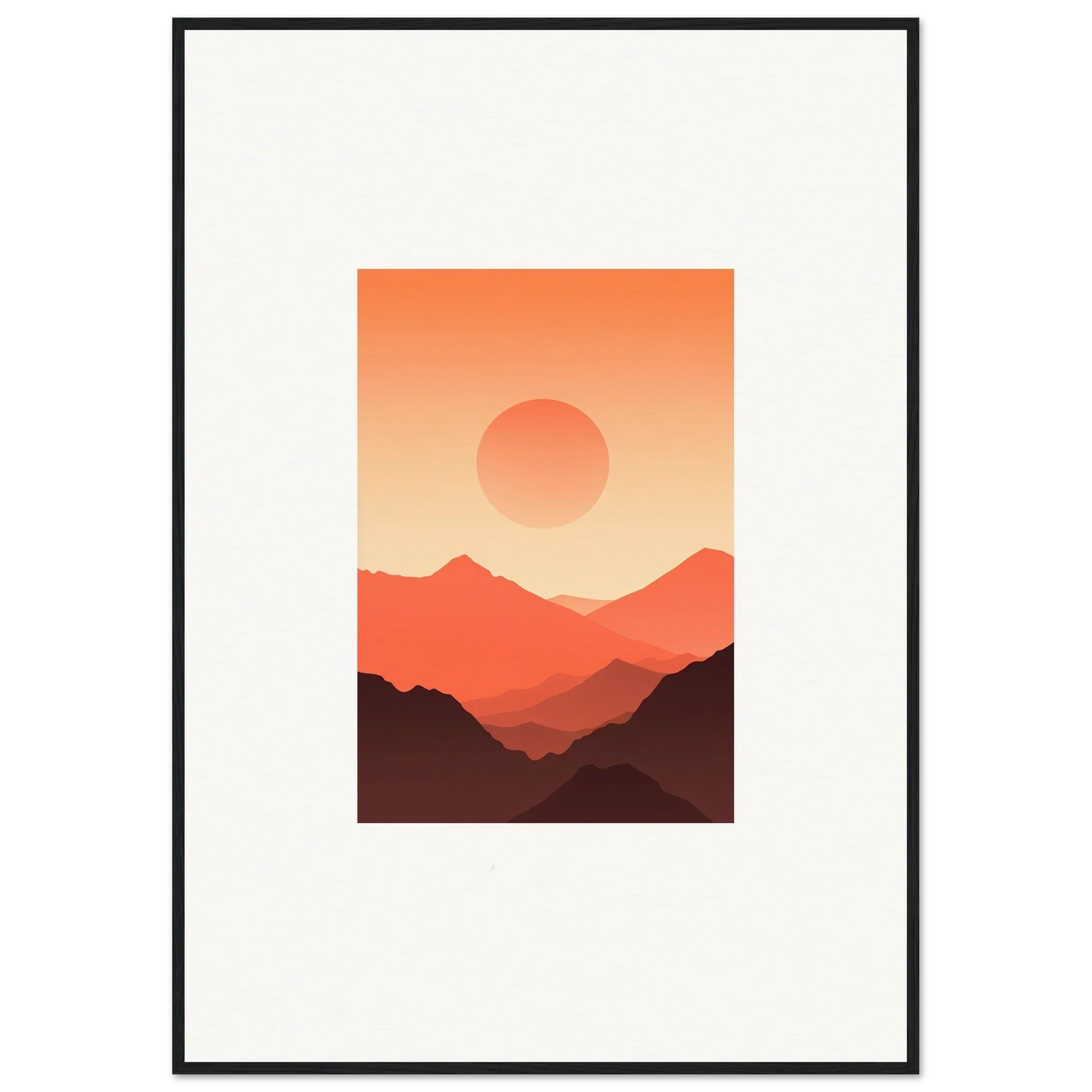 Minimalist landscape artwork of mountains and sunset in warm tones for Monarch Glow room decor