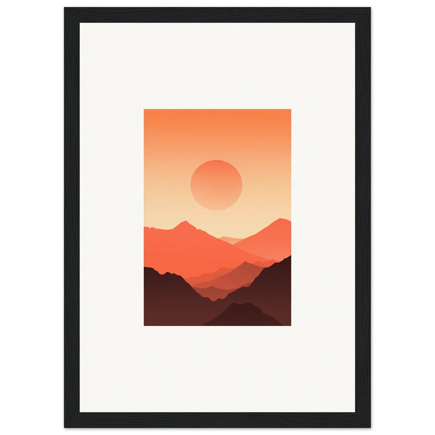 Framed wall art of Monarch Glow sunset over mountains in warm tones for stylish room decor