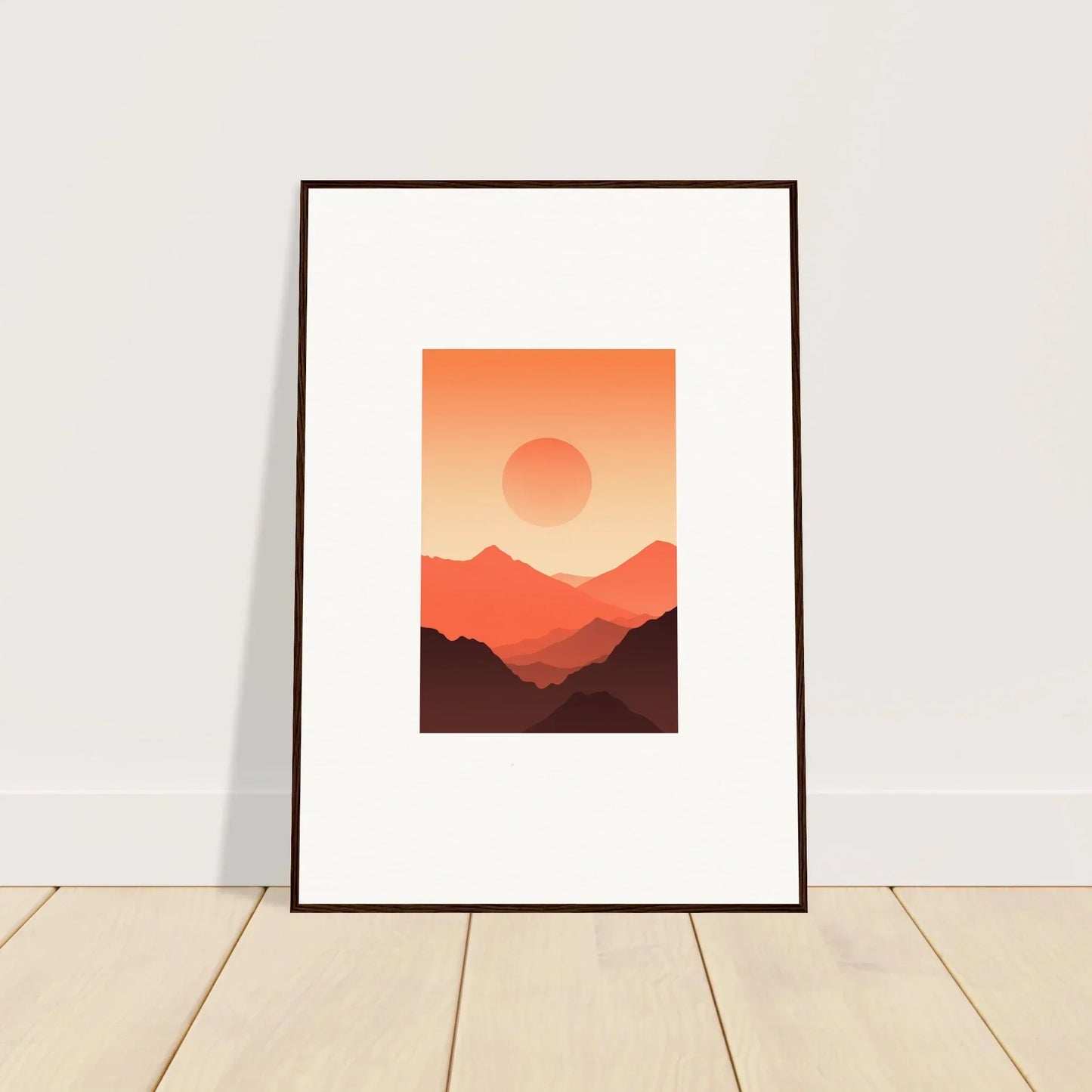Framed wall art of a minimalist sunset landscape with Monarch Glow colors for room decor