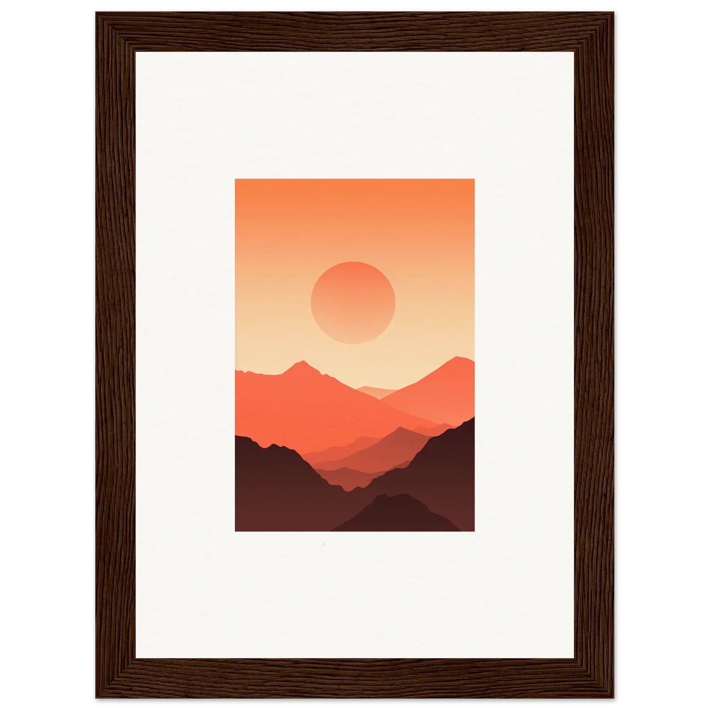 Framed wall art of a minimalist sunset landscape, perfect for modern room decor