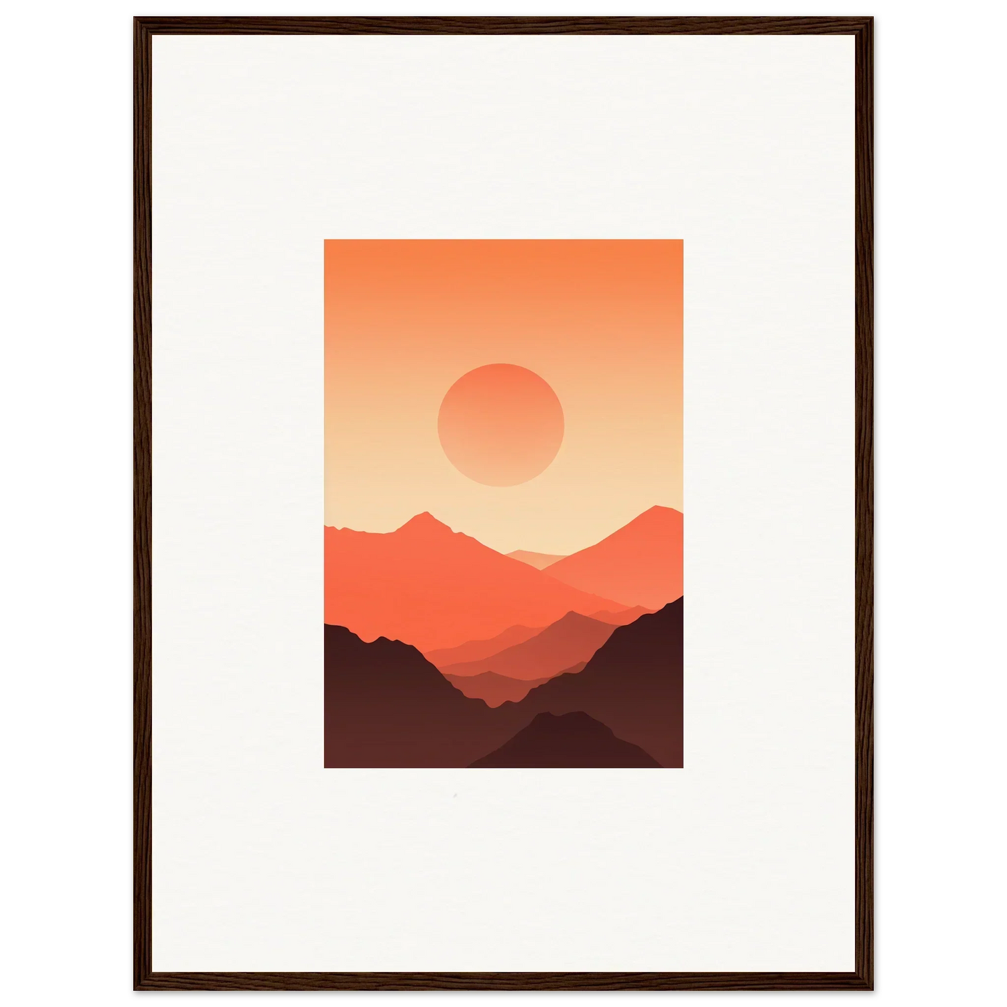 Framed wall art of a sunset over mountains in warm tones for Monarch Glow room decor