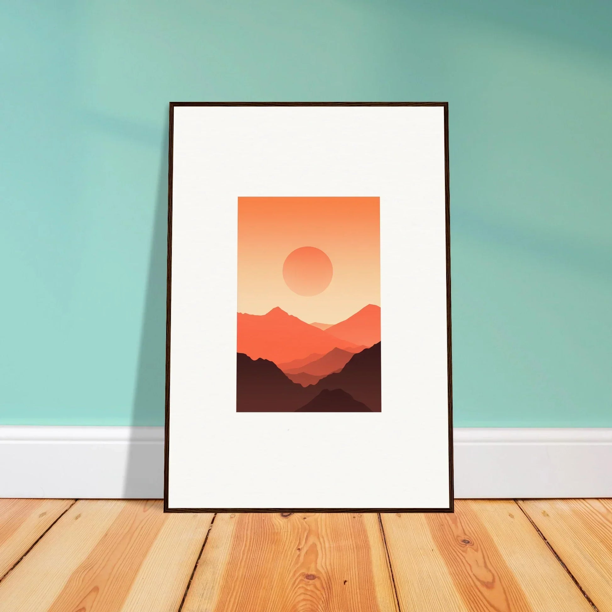 Framed wall art of minimalist sunset mountains for elegant room decor with Monarch Glow