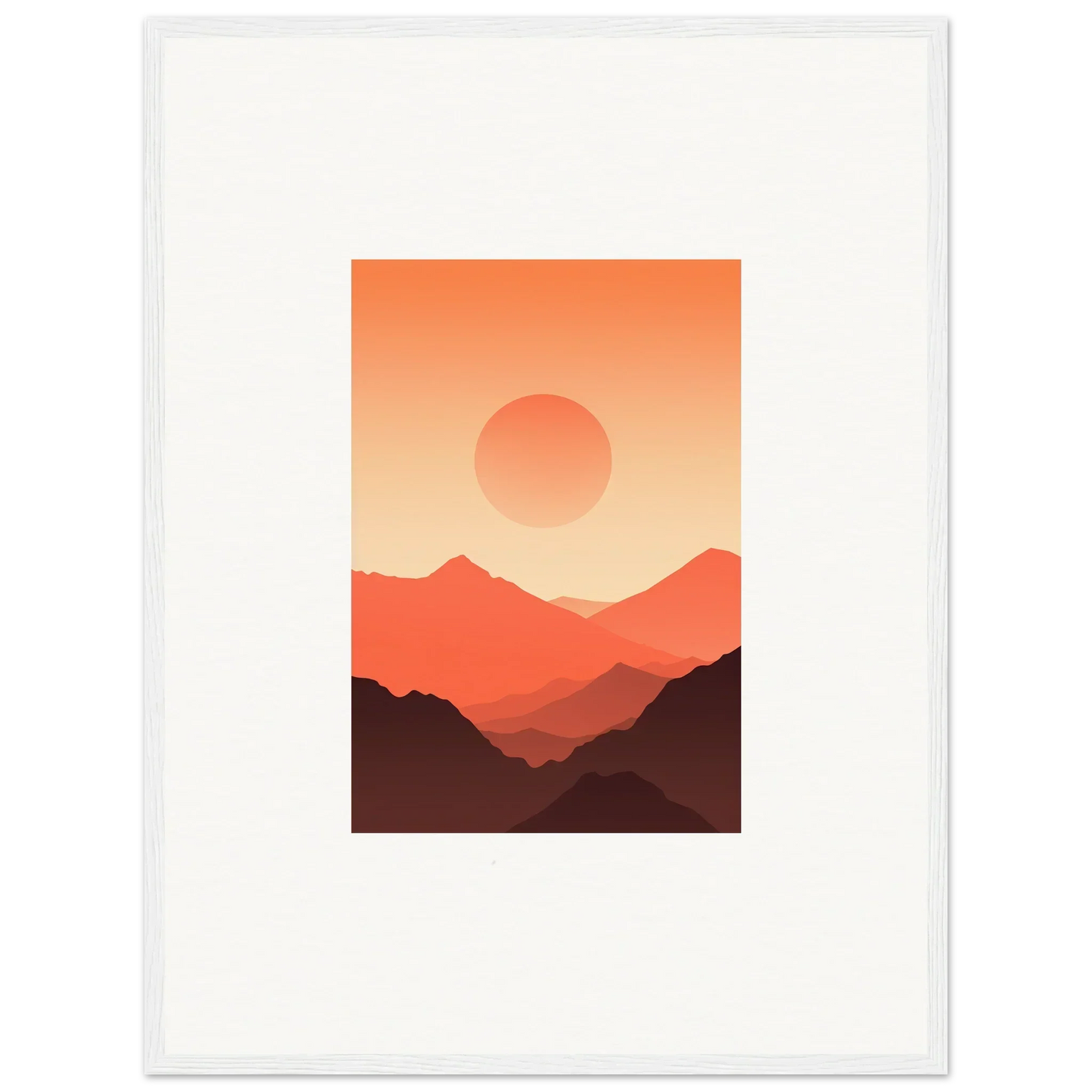 Minimalist landscape artwork of mountains and sunset for Monarch Glow framed wall art