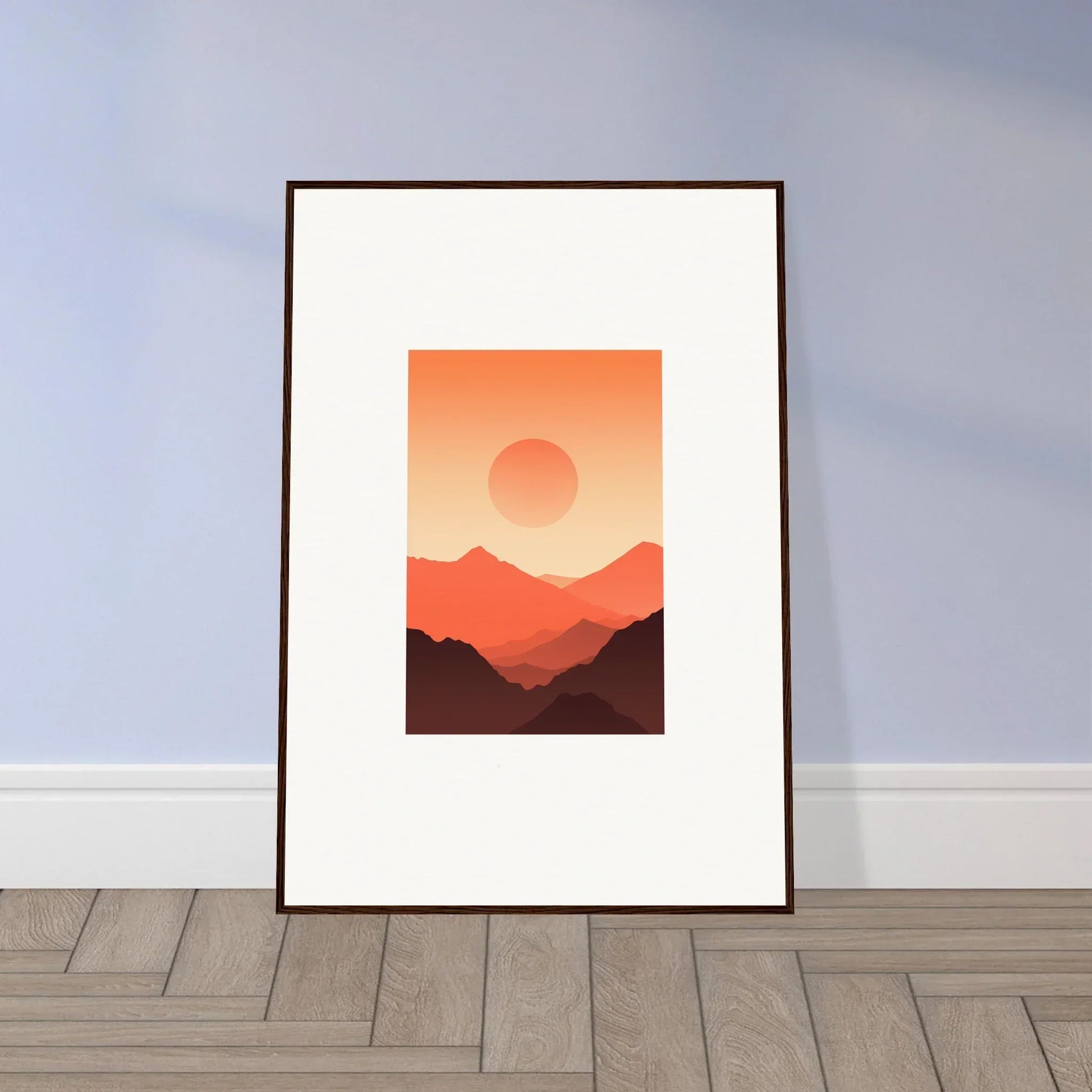 Framed wall art of a sunset over mountains, perfect room decor with Monarch Glow