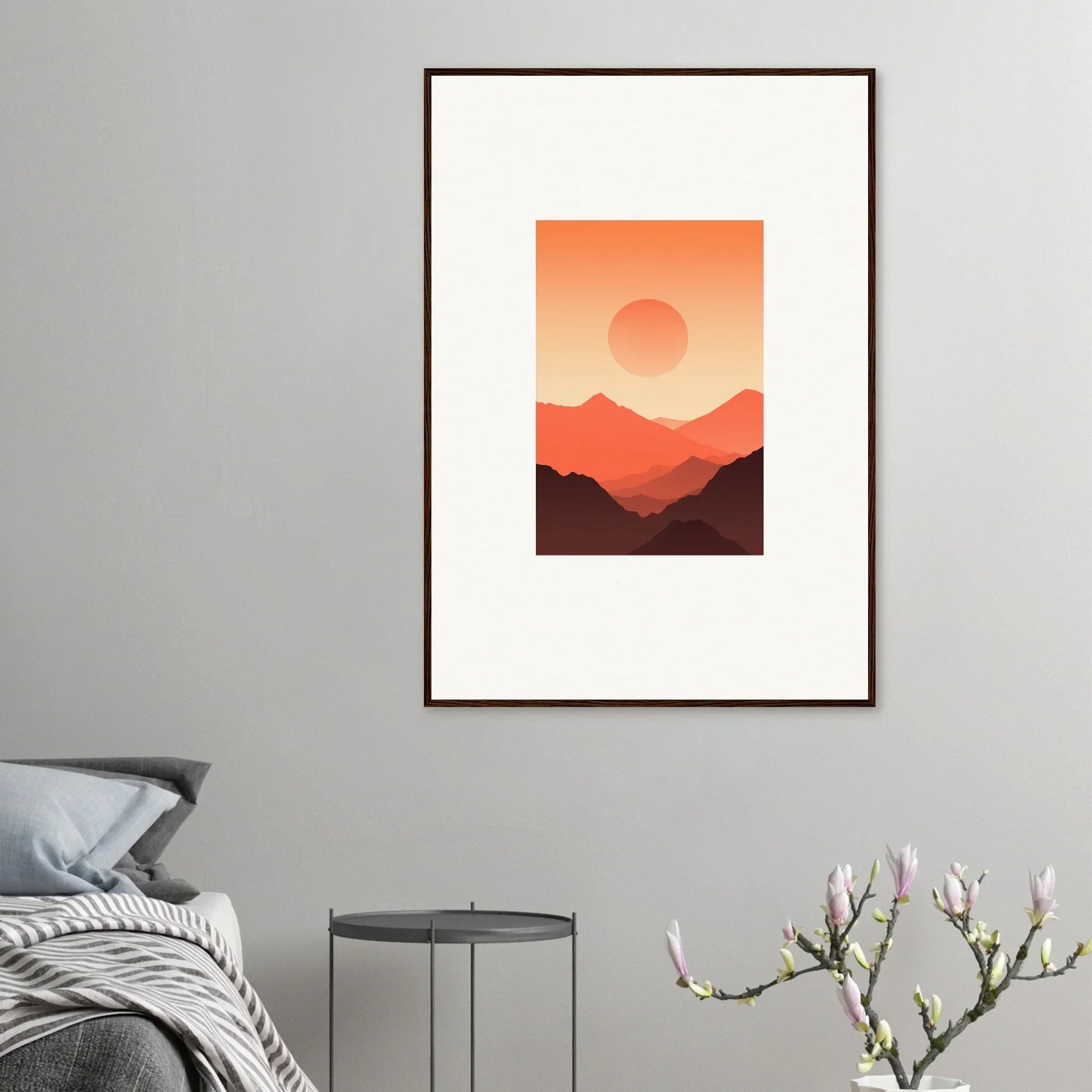Framed wall art of a minimalist sunset landscape with Monarch Glow tones