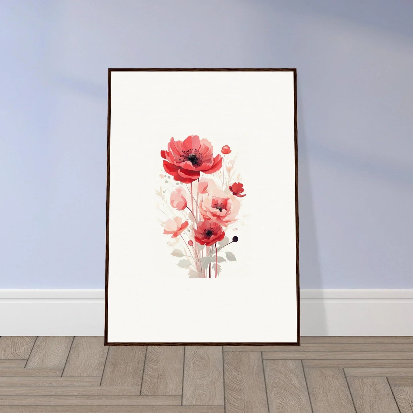 Framed watercolor painting of red poppies for vibrant room decoration with Symphonic Floirana