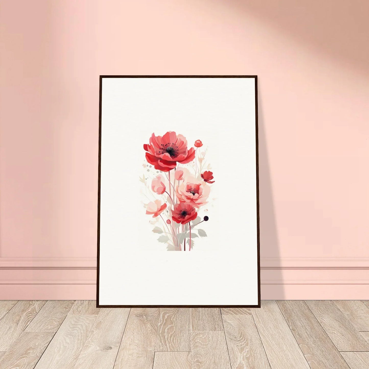 Framed watercolor of red poppies as a symphonic floirana for stunning room decoration
