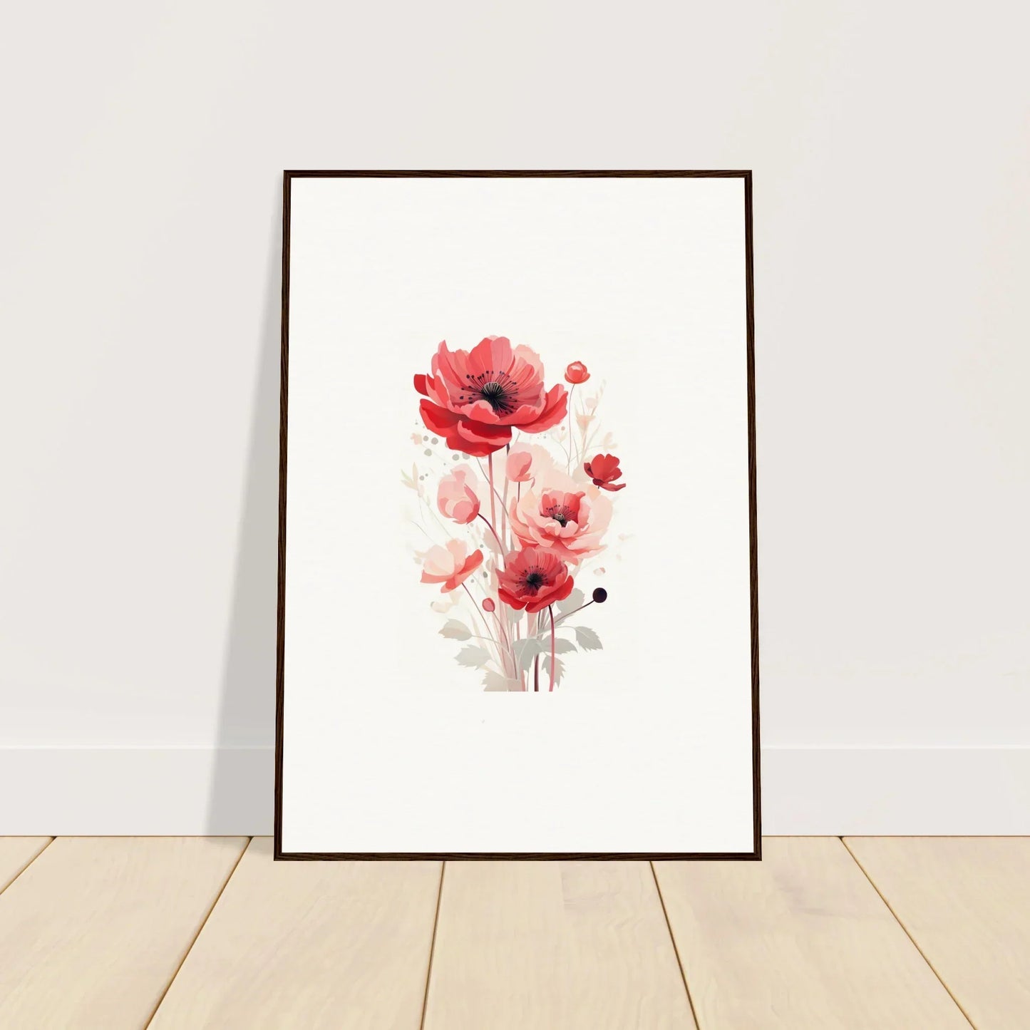 Framed watercolor painting of red poppies perfect for room decoration with Symphonic Floirana