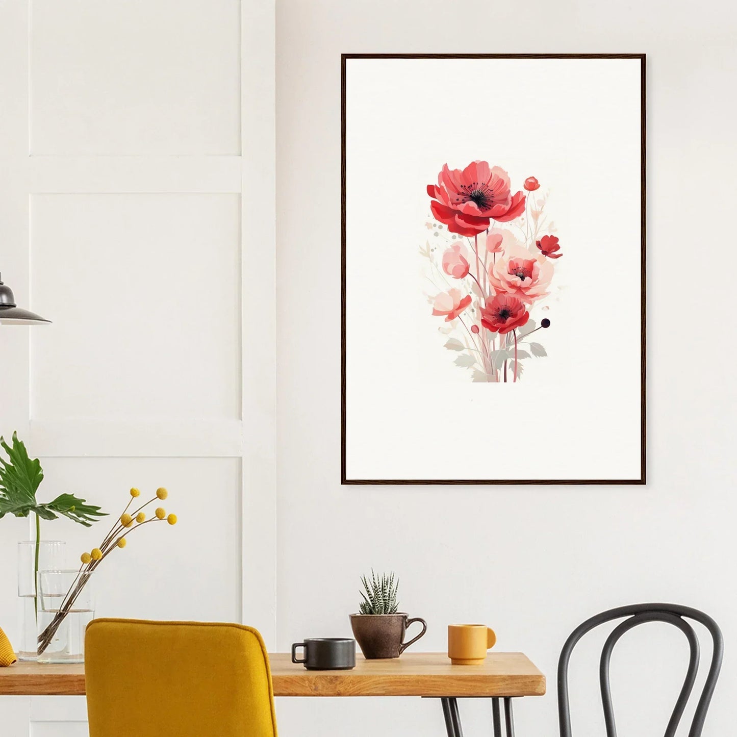 Framed watercolor painting of red poppies for vibrant room decoration, Symphonic Floirana