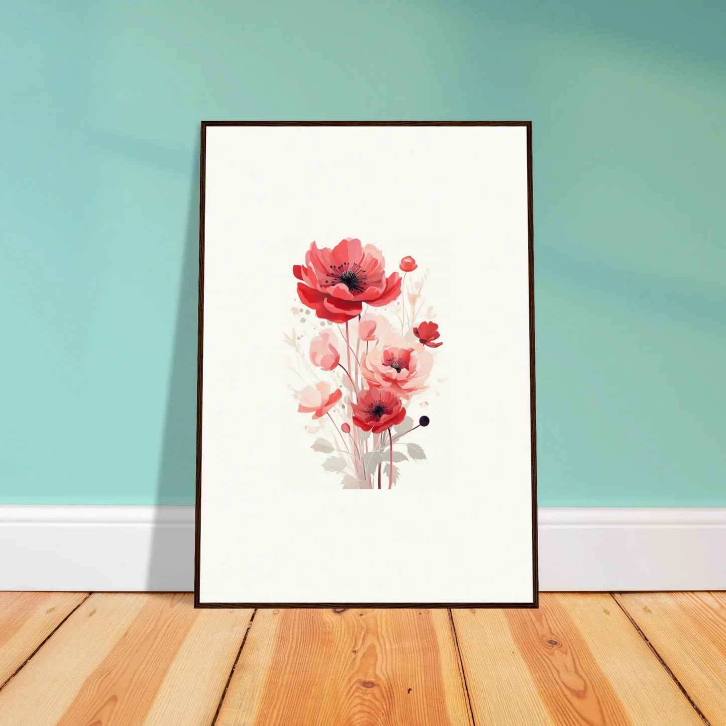 Framed watercolor painting of red poppies perfect for room decoration with Symphonic Floirana