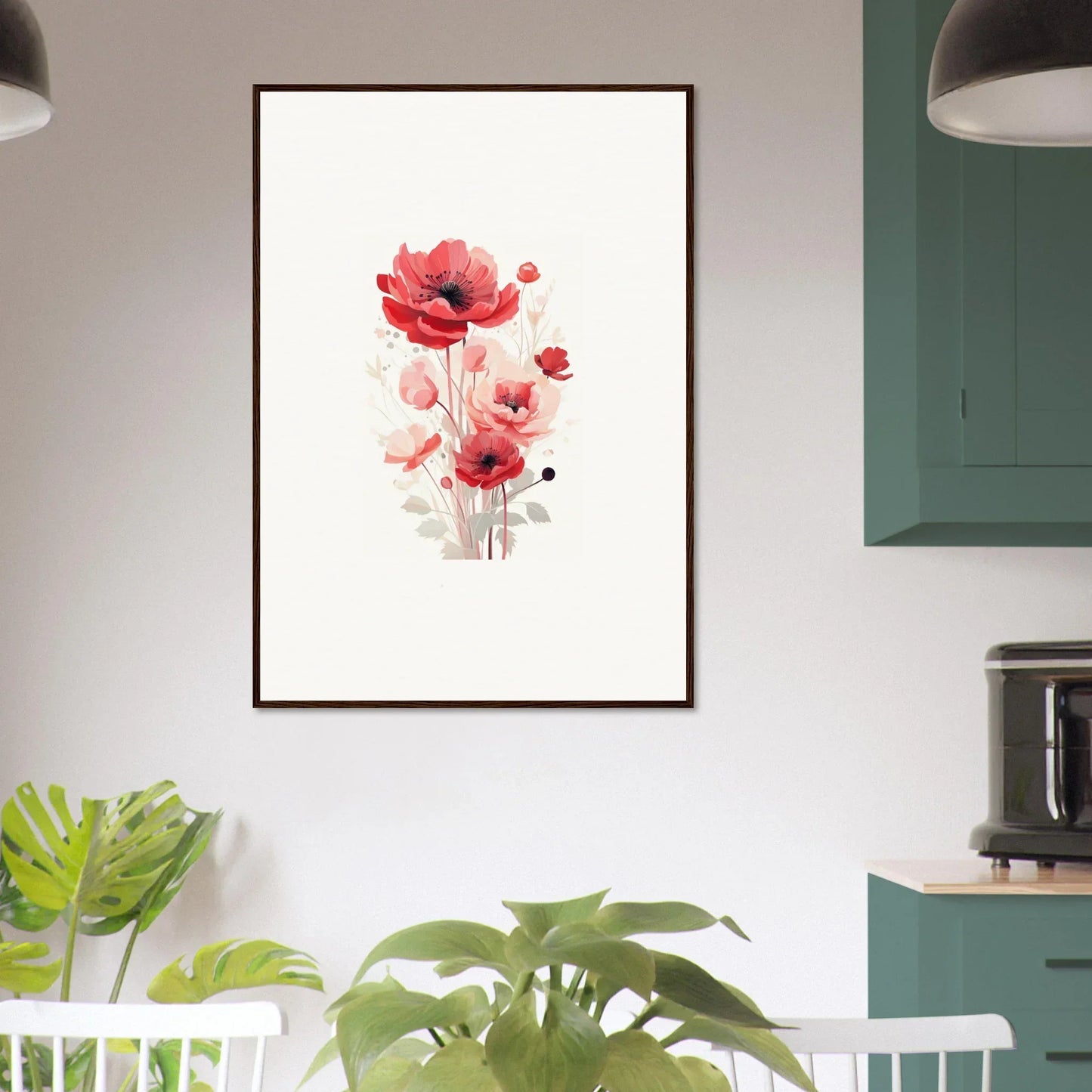 Framed watercolor painting of red poppies, perfect for room decoration or a canvas print