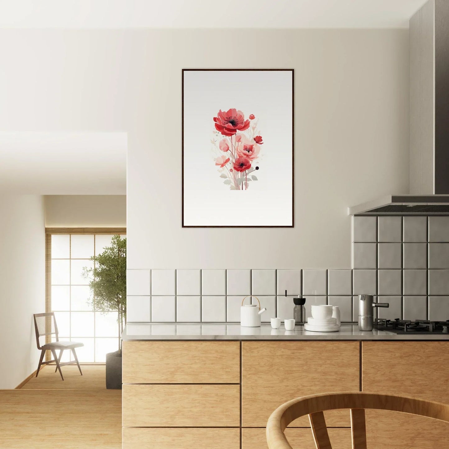 Framed artwork of red poppies for chic room decoration with Symphonic Floirana vibes