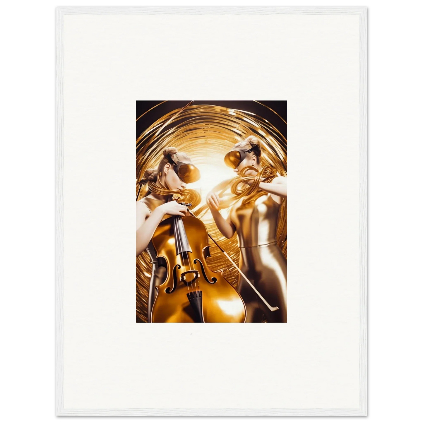 Golden violin with dramatic lighting for Cosmic Etudes room decor framed wall art