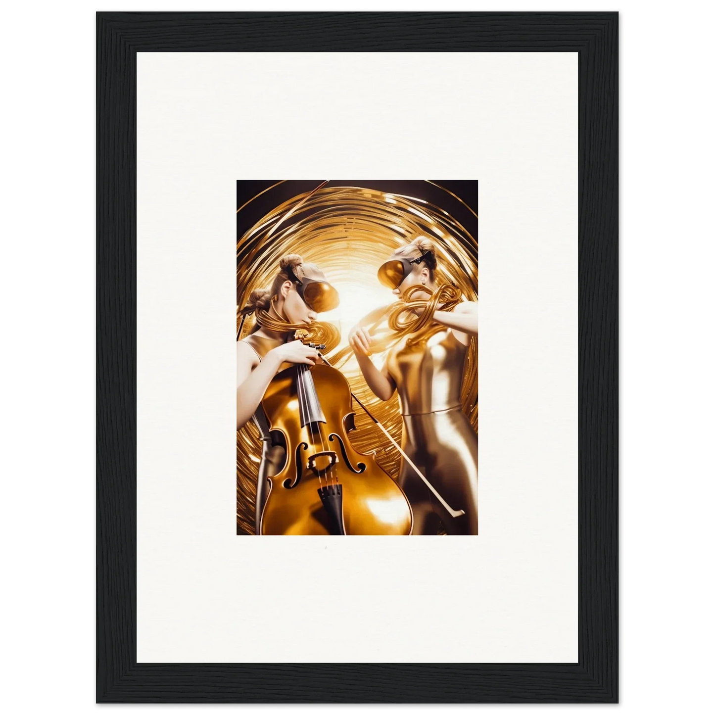 Framed wall art featuring golden figures in cosmic etudes for stunning room decor