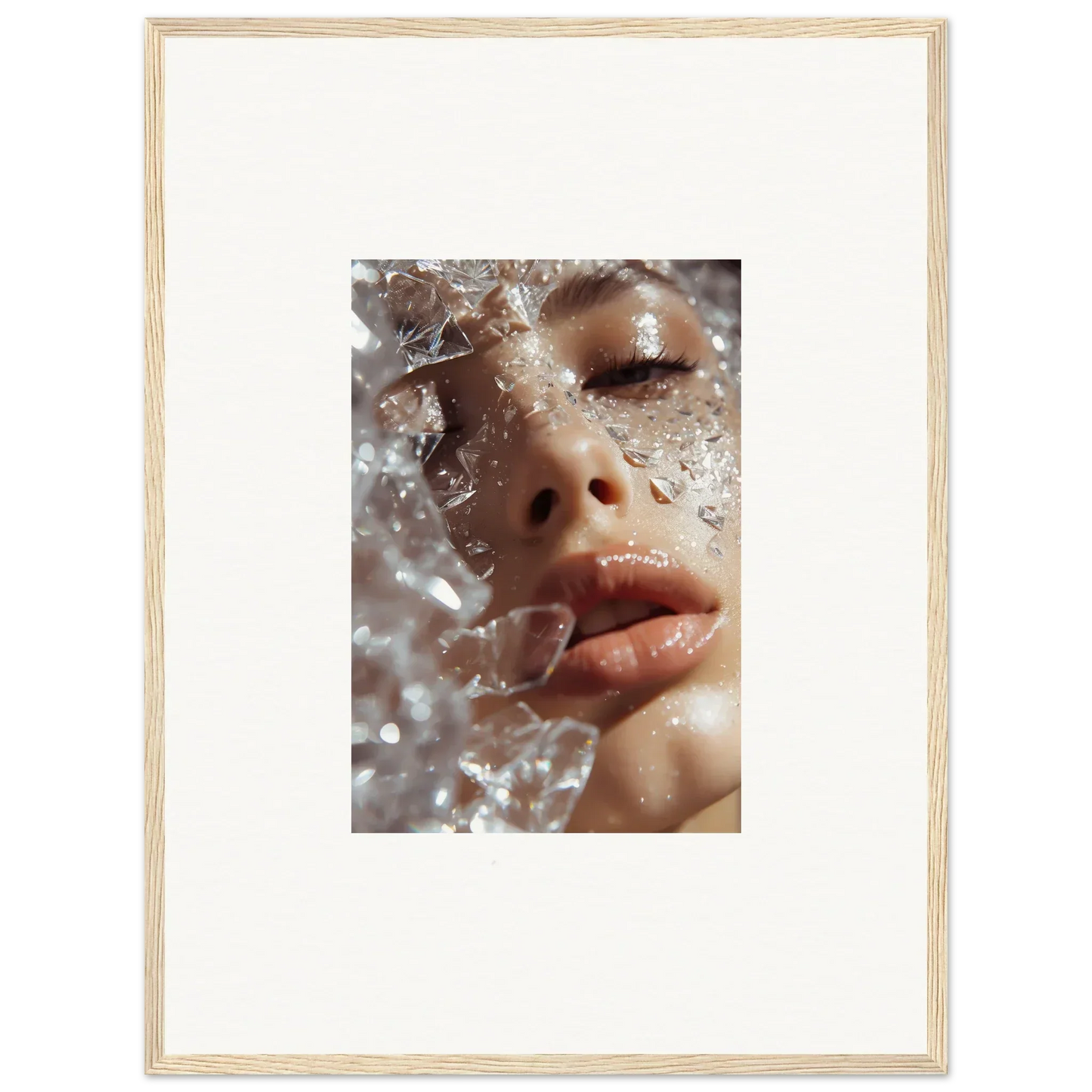 Close-up of a face with water droplets, perfect for Whispering Dreamer room decor