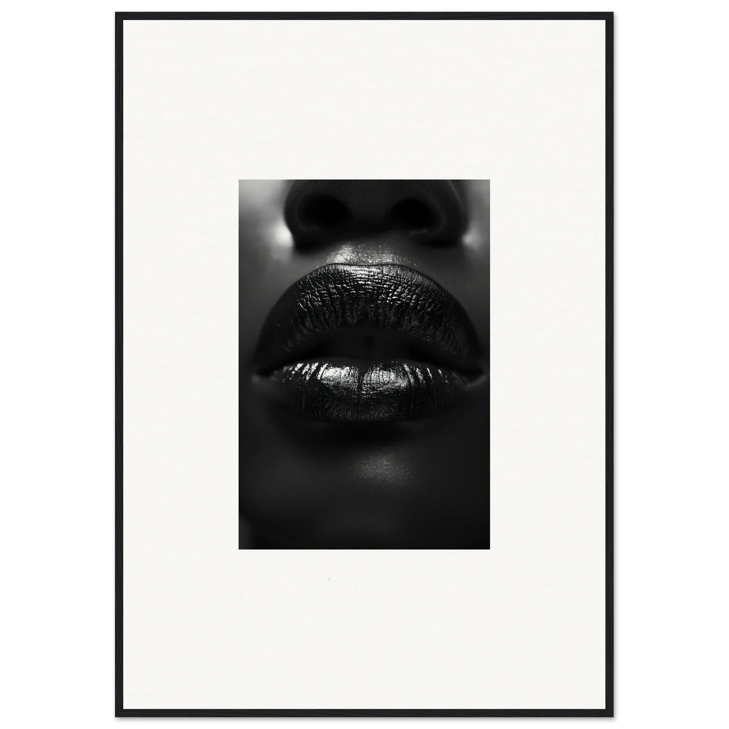 Stylish black and white close-up of glossy lips for a chic canvas print or room decoration