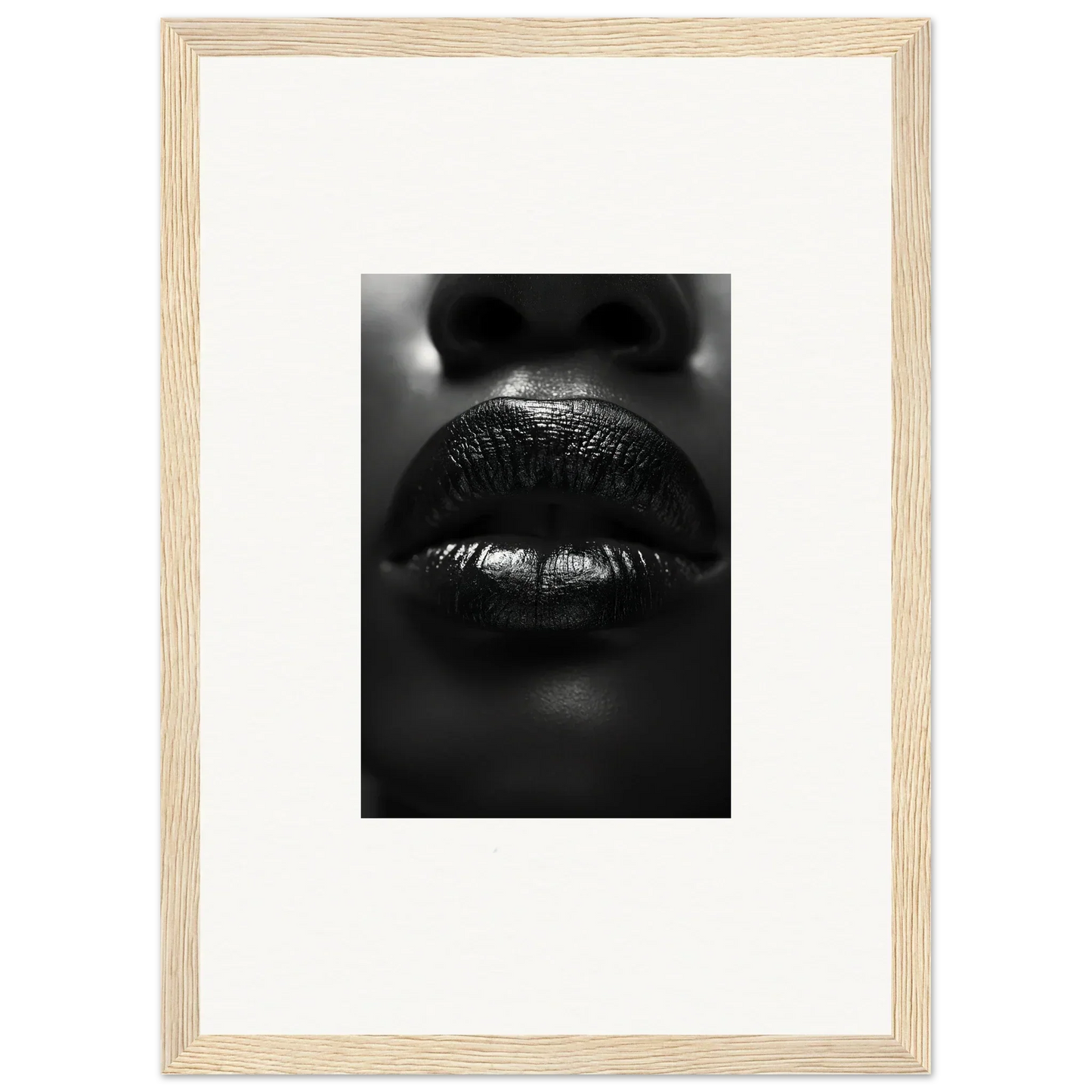Glossy lips close-up in black and white, perfect for a chic canvas print