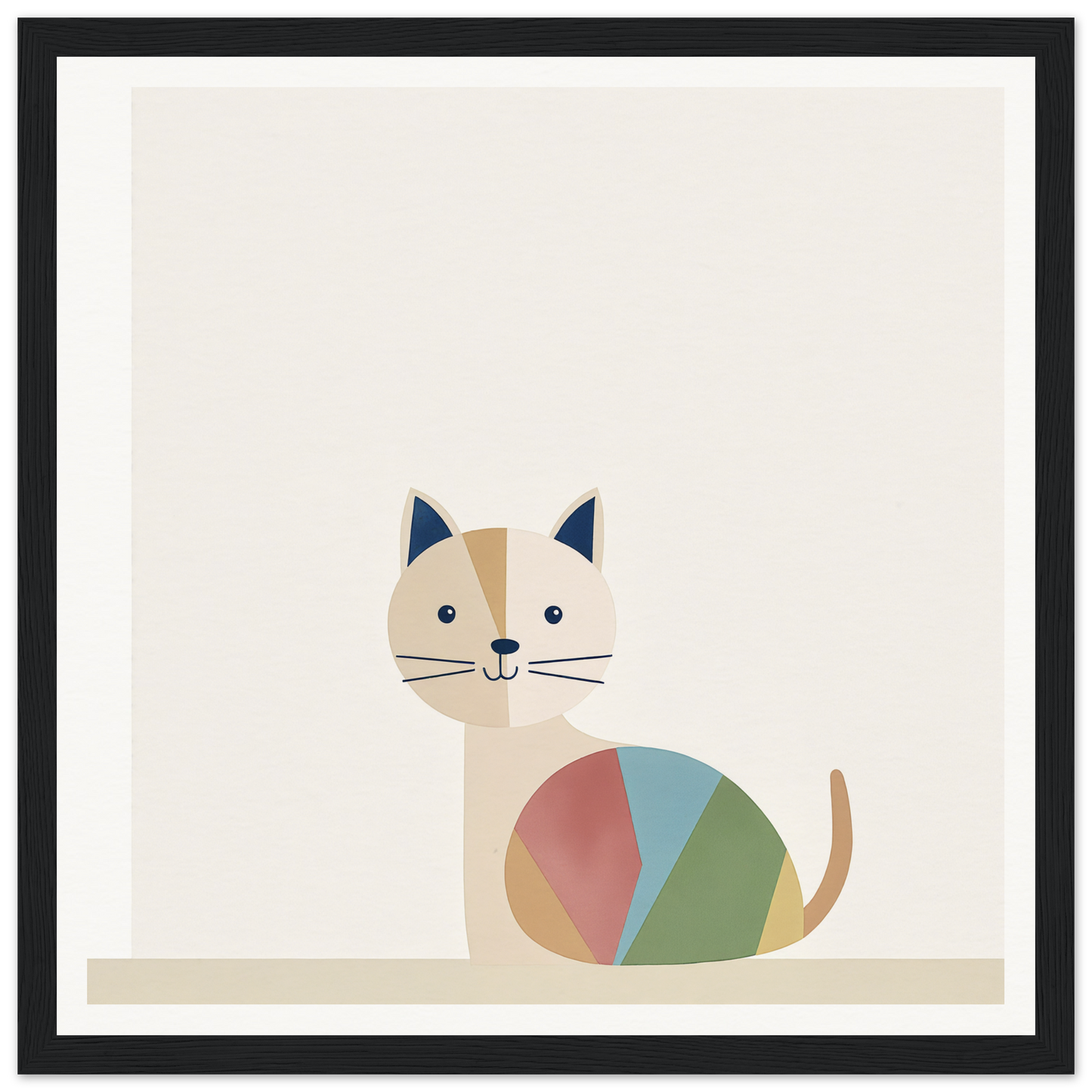 Minimalist geometric cat illustration with colorful patterns for Curious Cat Balances