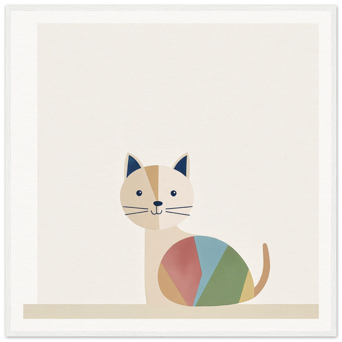 Minimalist cartoon cat with colorful geometric patterns for Curious Cat Balances