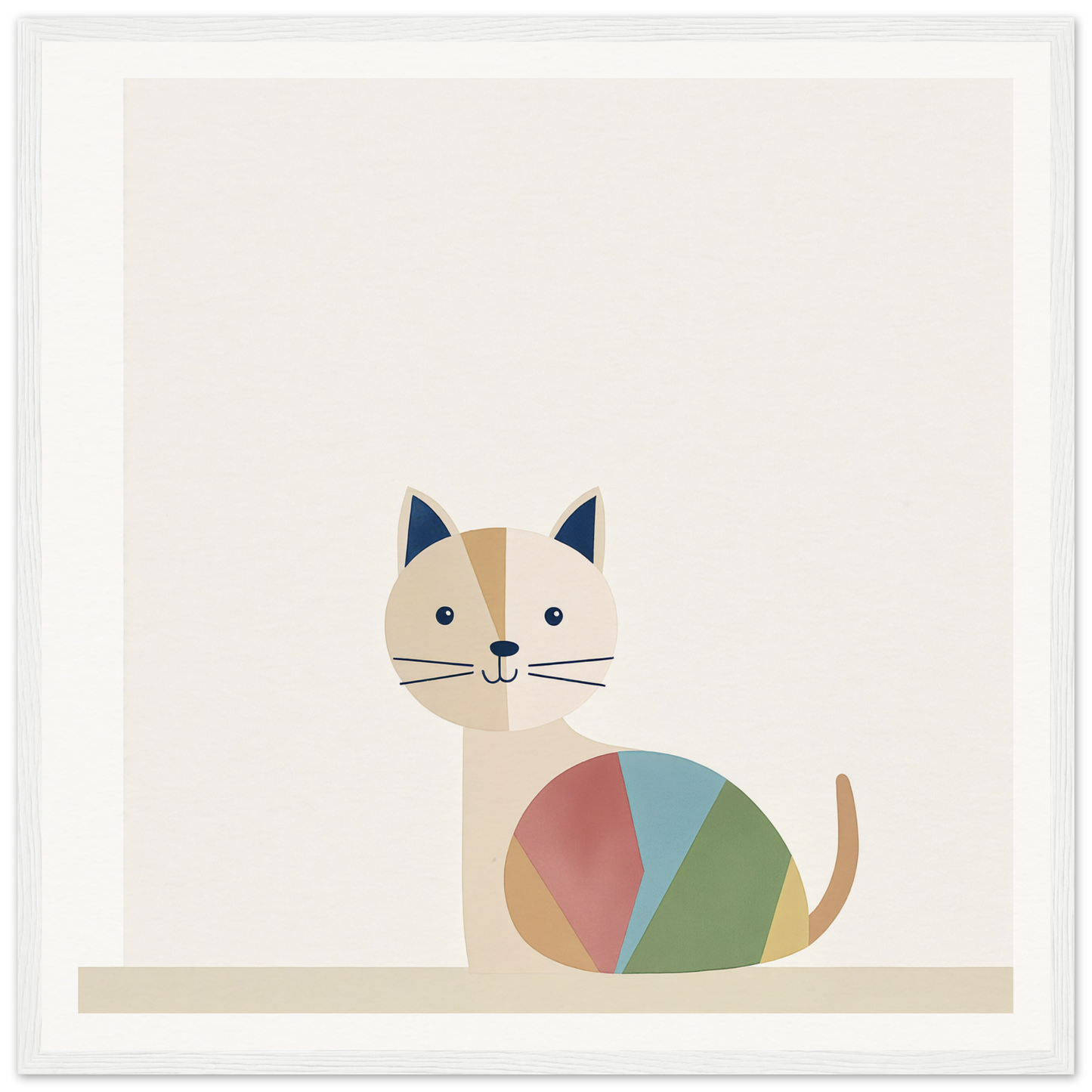 Minimalist cartoon cat with geometric shapes in the Curious Cat Balances design