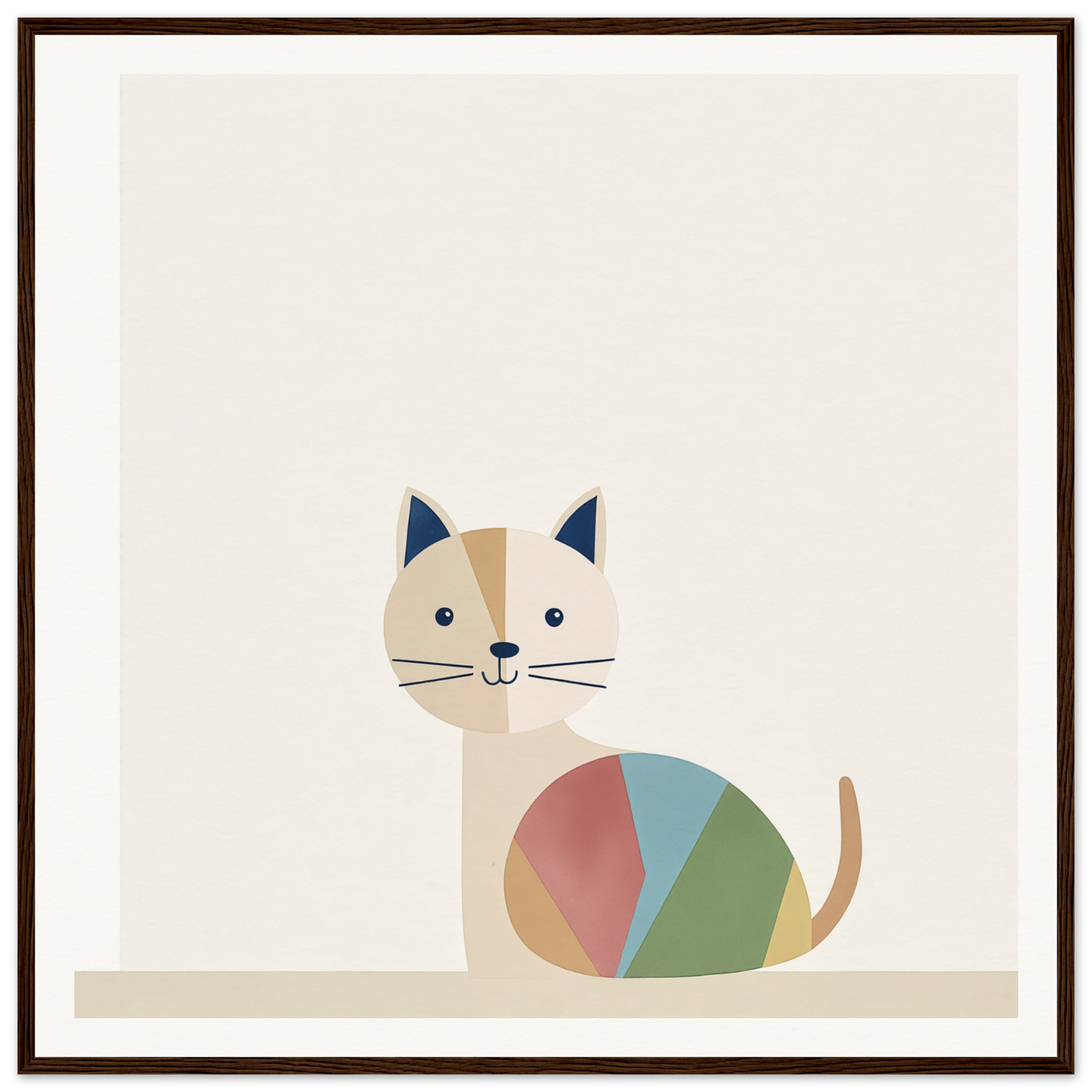 Stylized cartoon cat with colorful geometric patterns for Curious Cat Balances